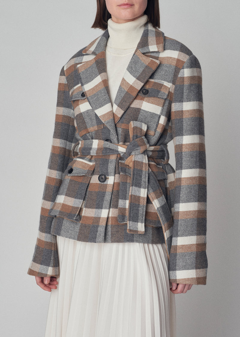 Belted Jacket in Cotton Flannel - Plaid - CO