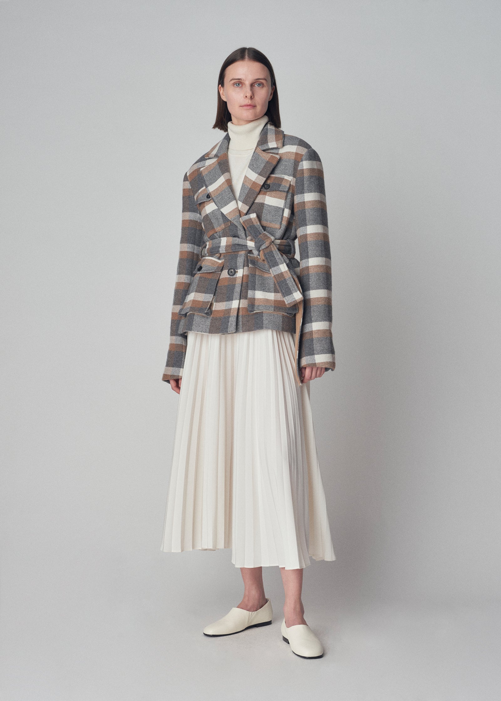 Belted Jacket in Cotton Flannel - Plaid - CO Collections