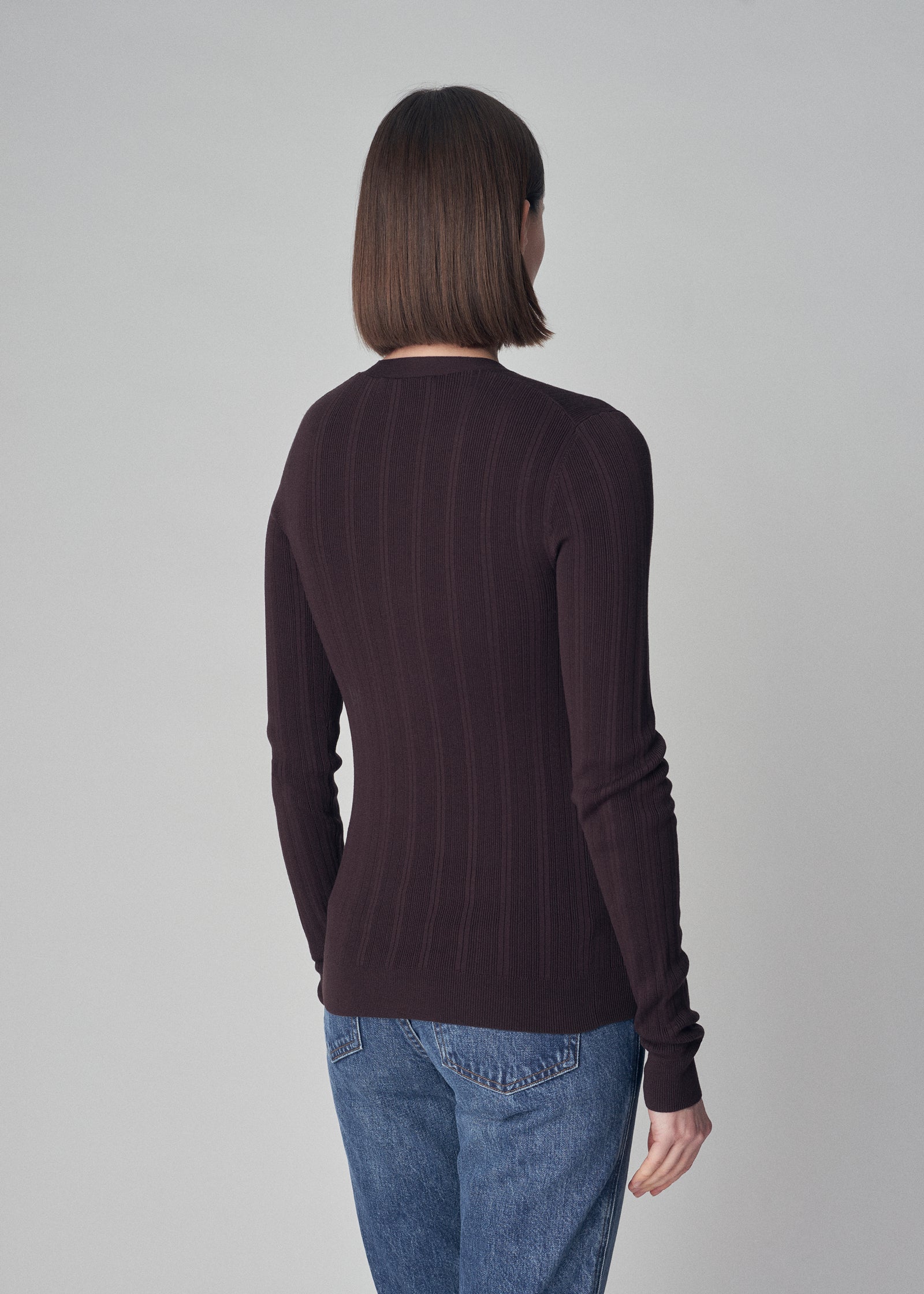 V Neck Cardigan in Silk Knit - Brown - CO Collections