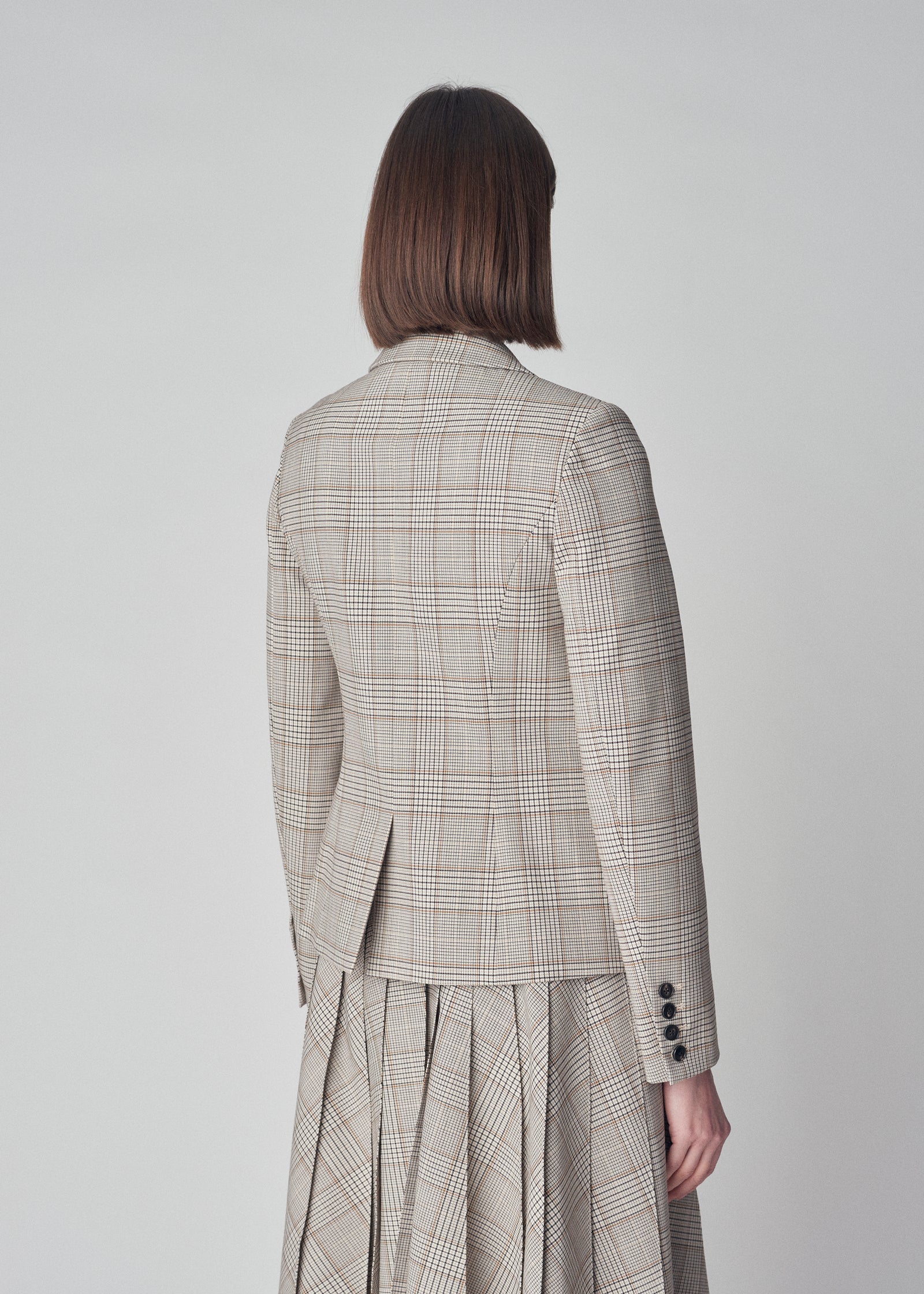 Schoolboy Blazer in Virgin Wool  - Taupe Plaid - CO Collections