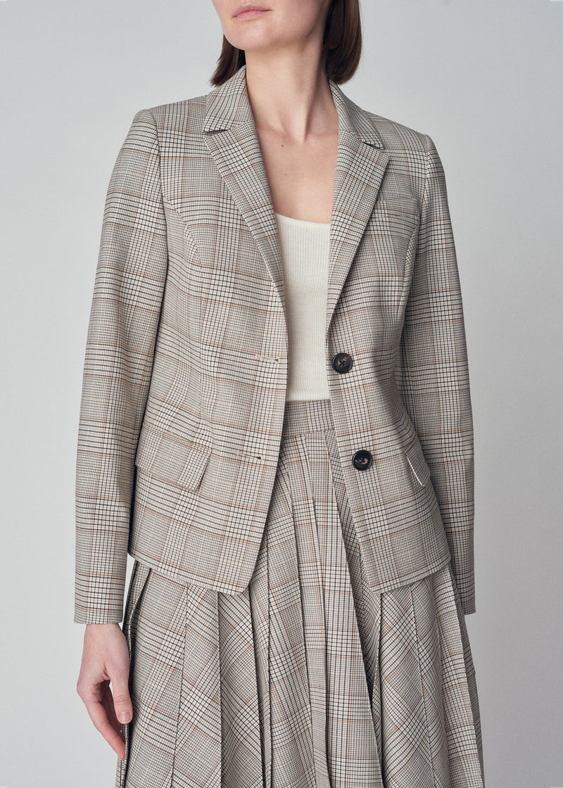 Schoolboy Blazer in Virgin Wool  - Taupe Plaid - CO