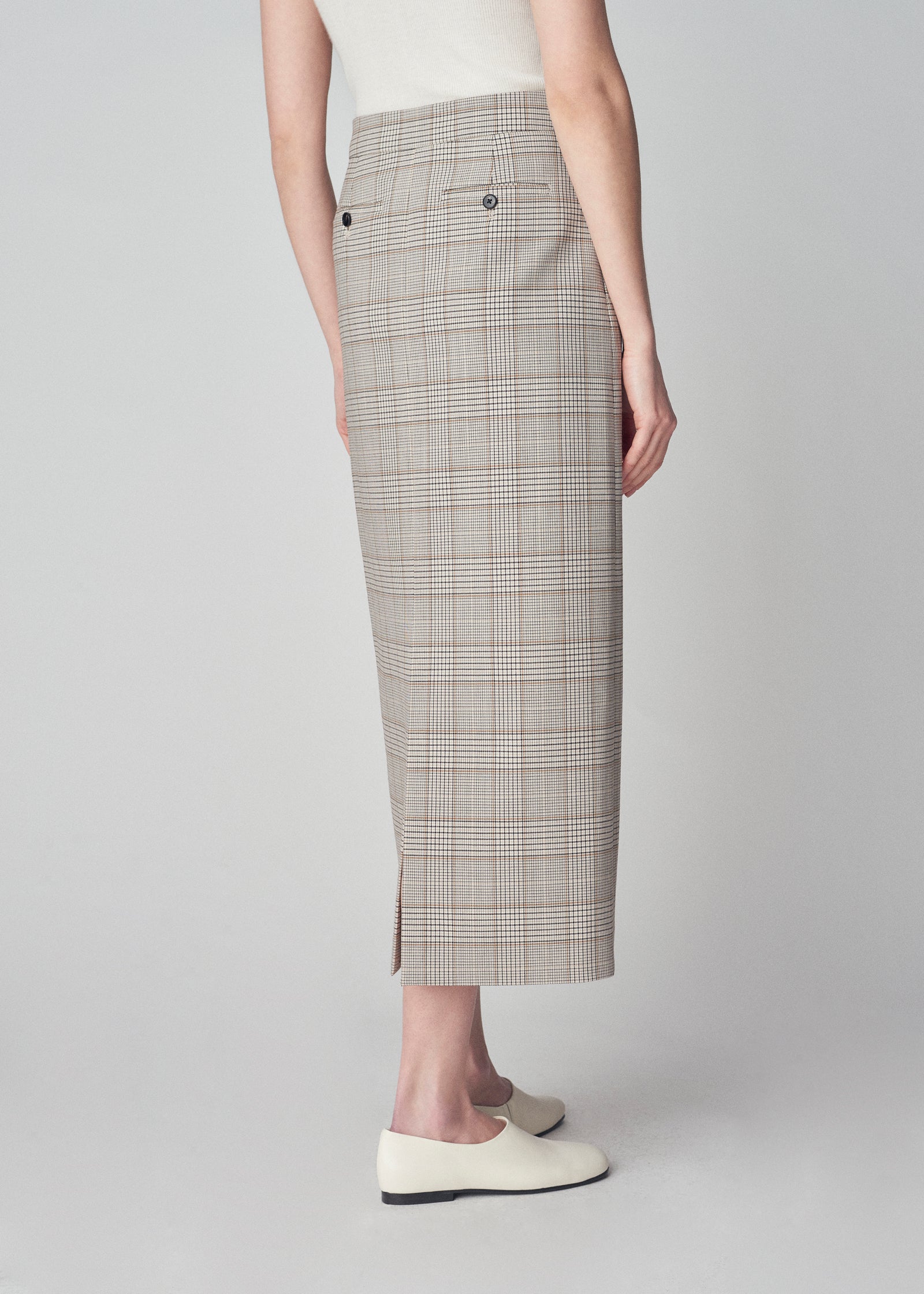 Slit Front Midi Pencil Skirt in Virgin Wool  - Taupe Multi - CO Collections