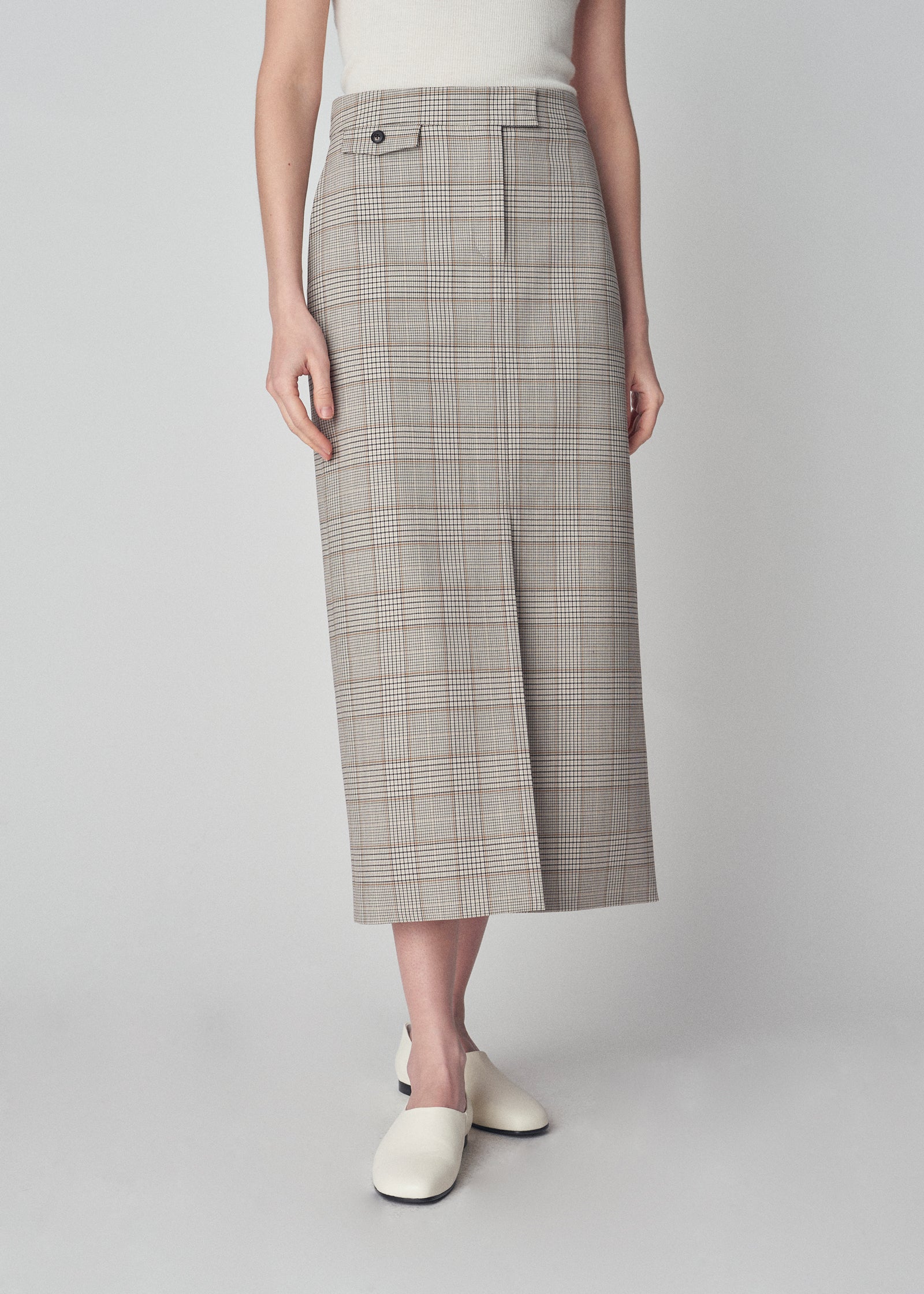 Slit Front Midi Pencil Skirt in Virgin Wool  - Taupe Multi - CO Collections