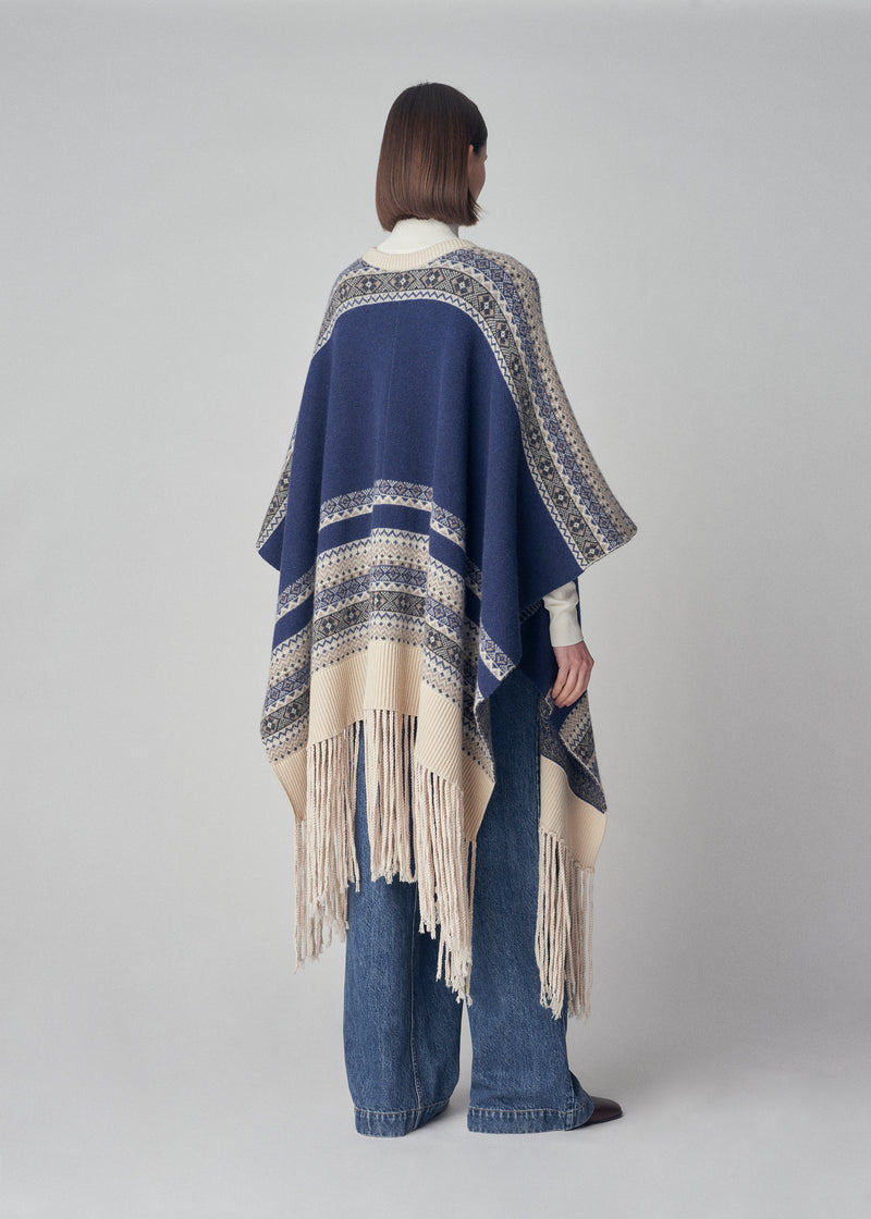 Knit Poncho in Cashmere  - Blue Fair Isle - CO