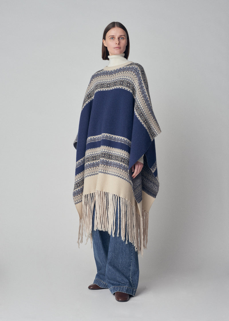 Knit Poncho in Cashmere  - Blue Fair Isle - CO