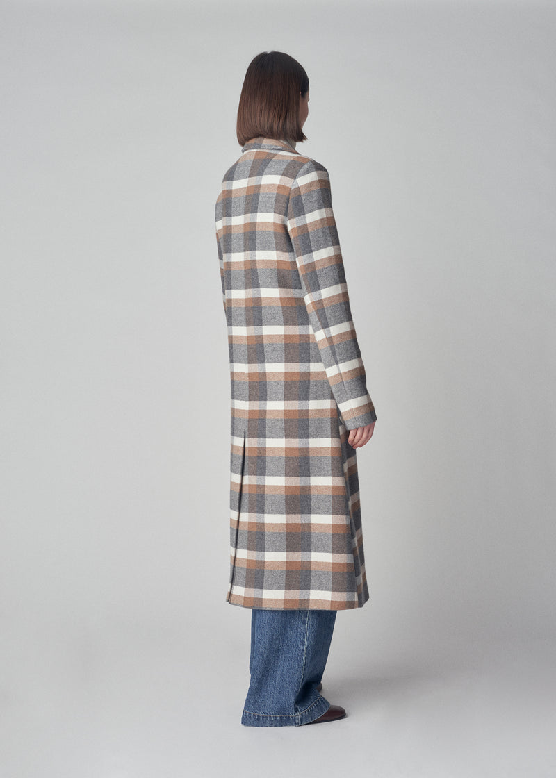Long Plaid Coat in Cotton Wool Flannel - Plaid - CO