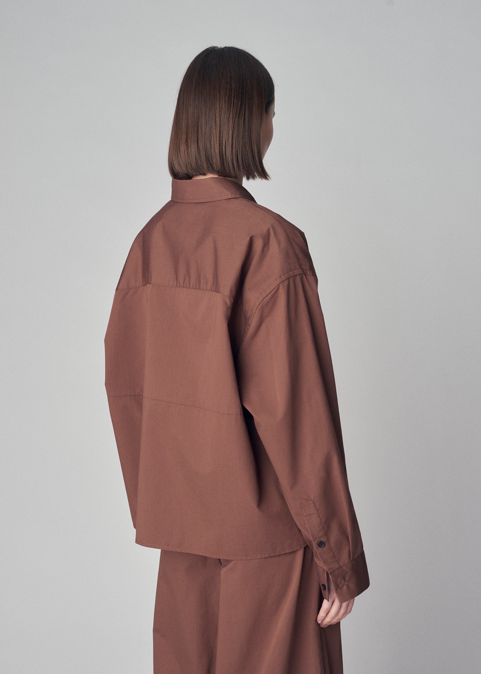 Sculptural Button Down Shirt in Cotton Silk - Brown - CO Collections