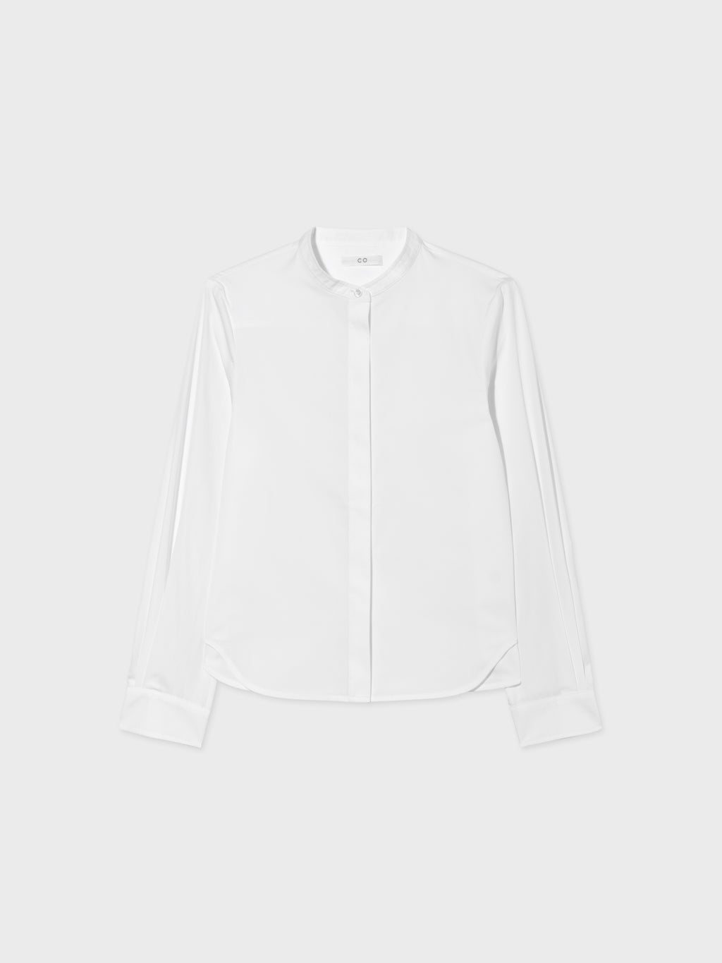 Stand Collar Tuxedo Shirt in Cotton Poplin- White - CO