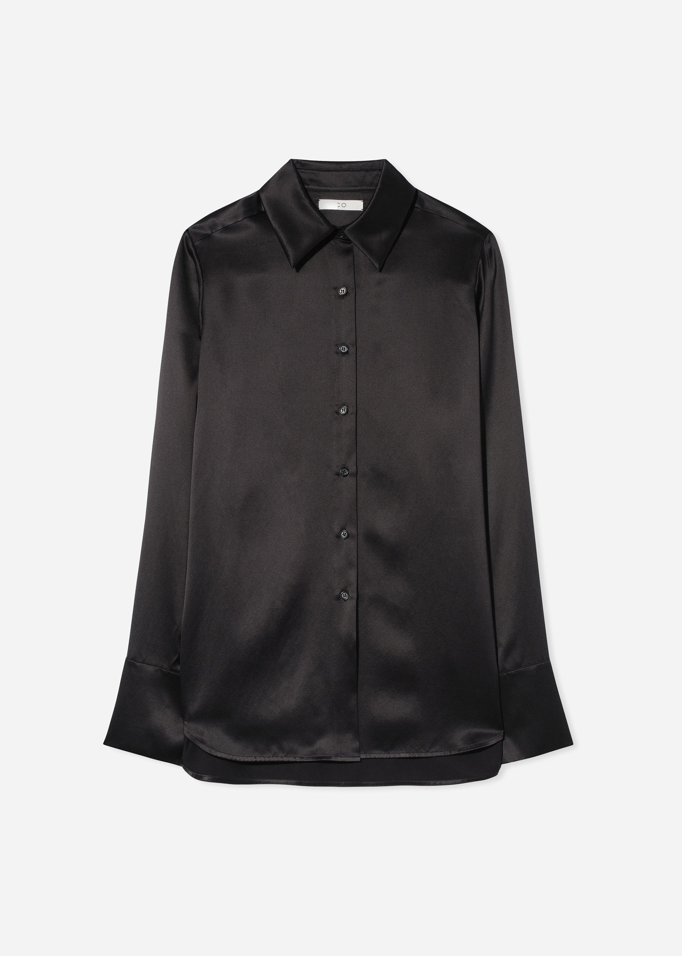 Button Down Shirt in Silk  - Black