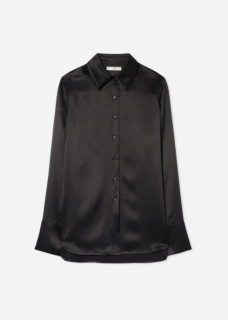 Button Down Shirt in Silk  - Black, image 4 of 4