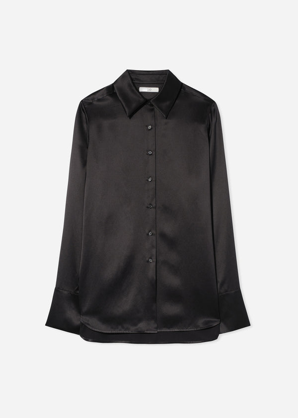 Button Down Shirt in Silk  - Black - CO