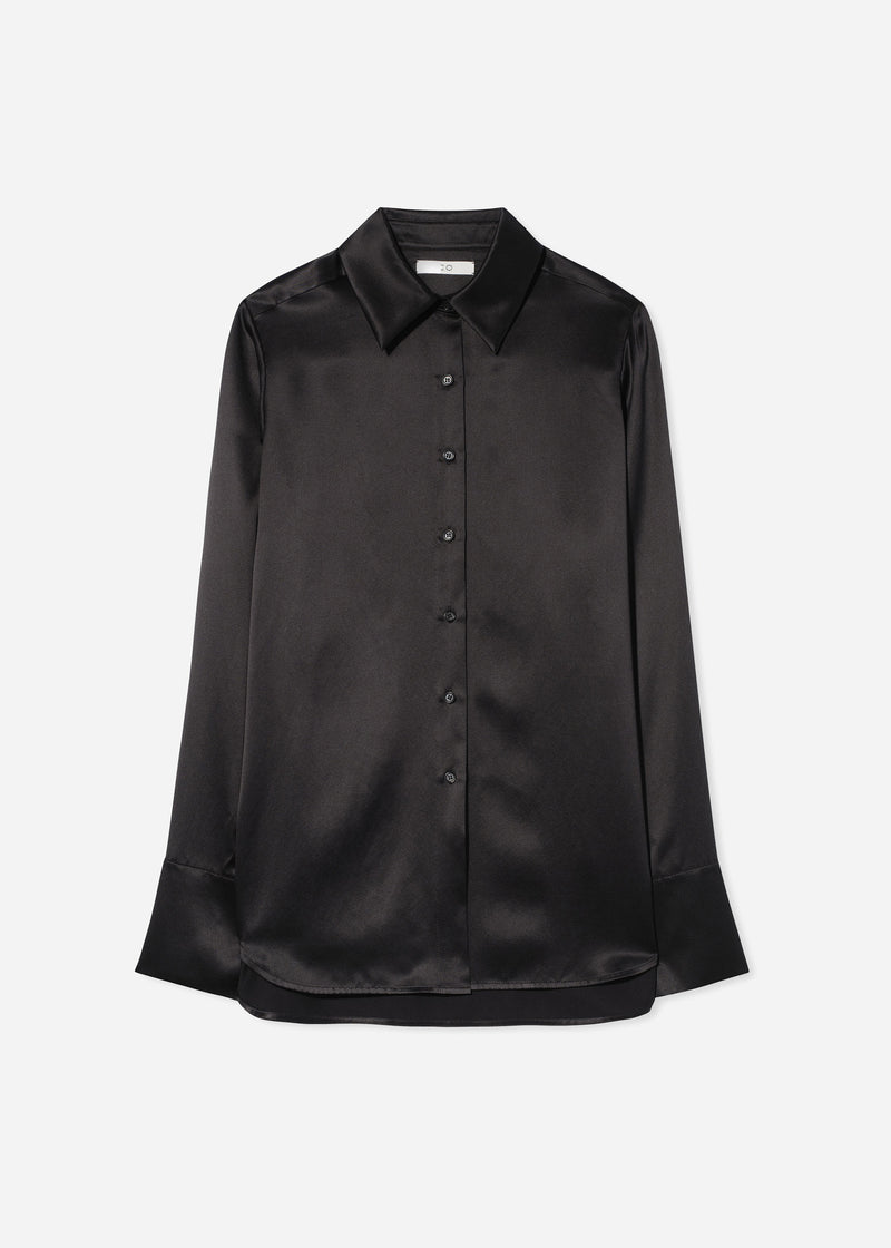 Button Down Shirt in Silk  - Black - CO