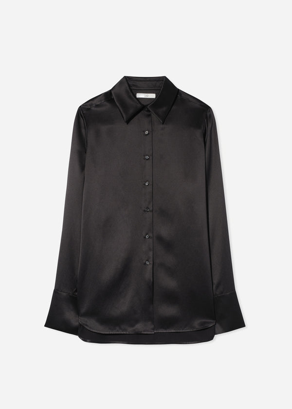 Button Down Shirt in Silk  - Black - CO