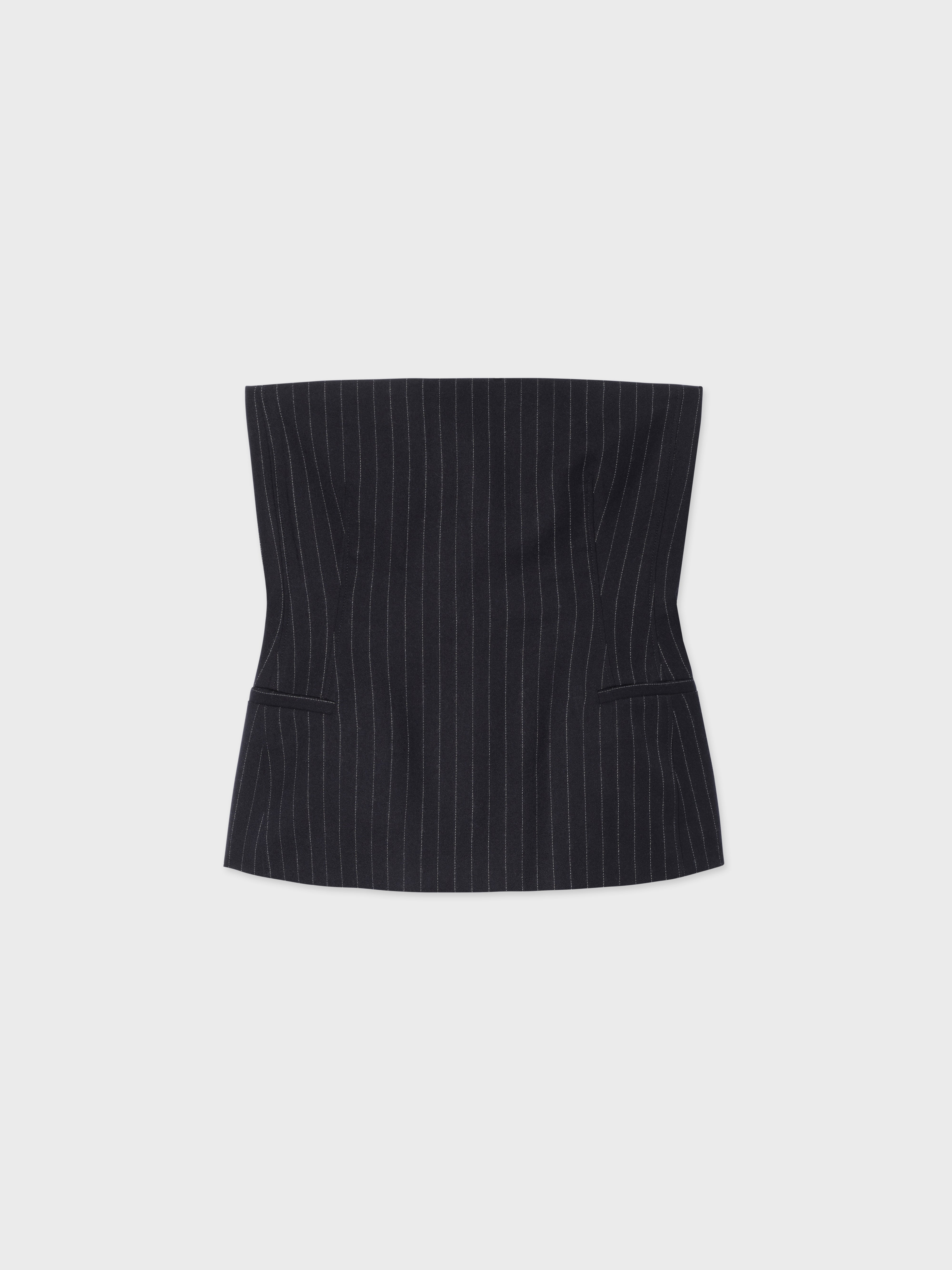 Tailored Bustier Top in Virgin Wool - Navy Stripe