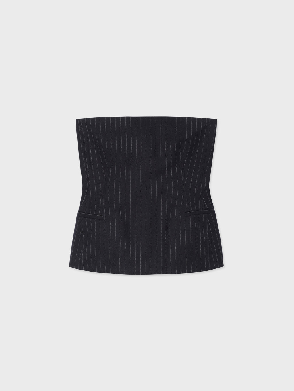 Tailored Bustier Top in Virgin Wool - Navy Stripe - CO