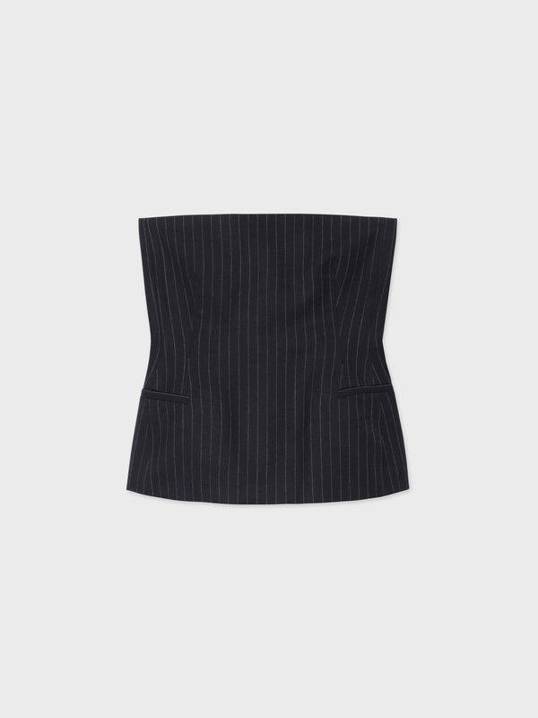 Tailored Bustier Top in Virgin Wool - Navy Stripe - CO