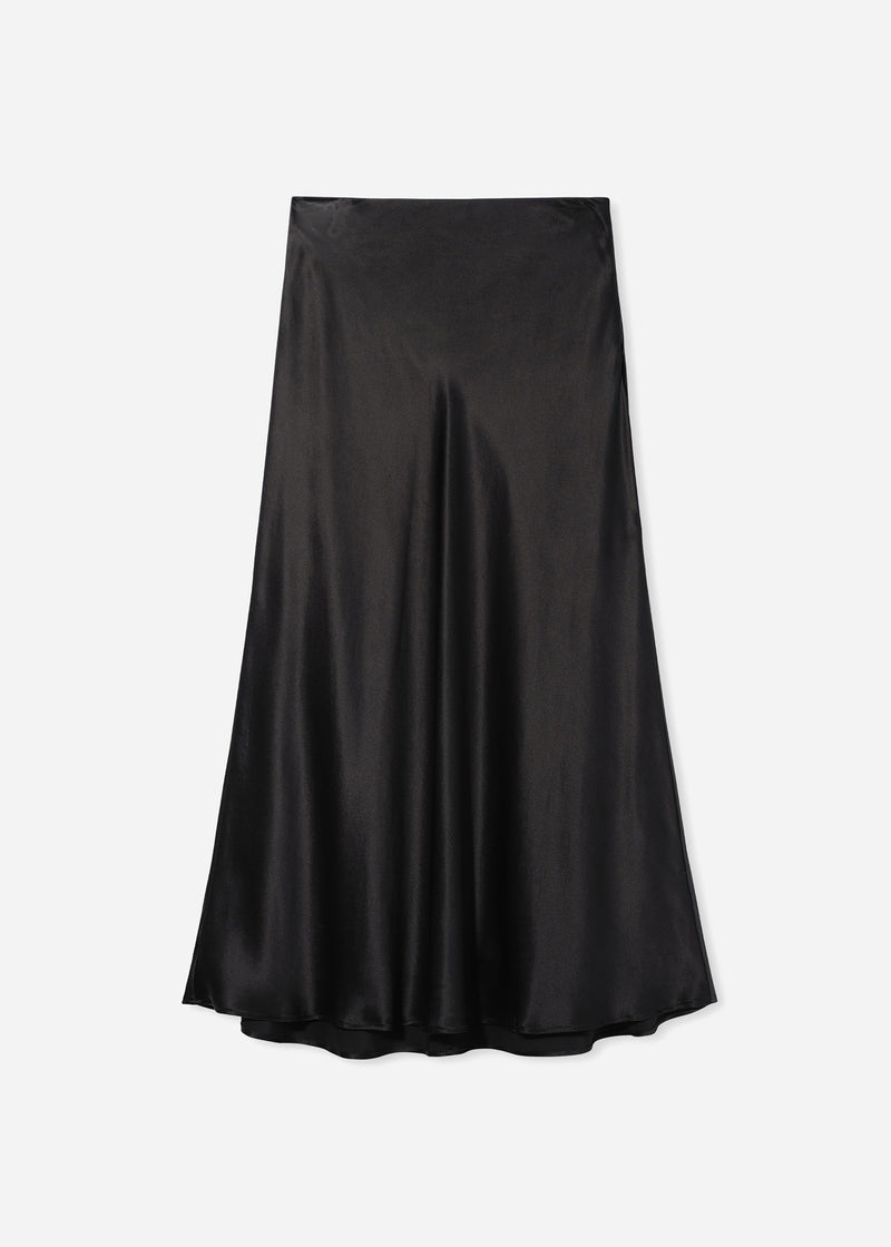 Bias Cut Slip Skirt in Silk - Black - CO