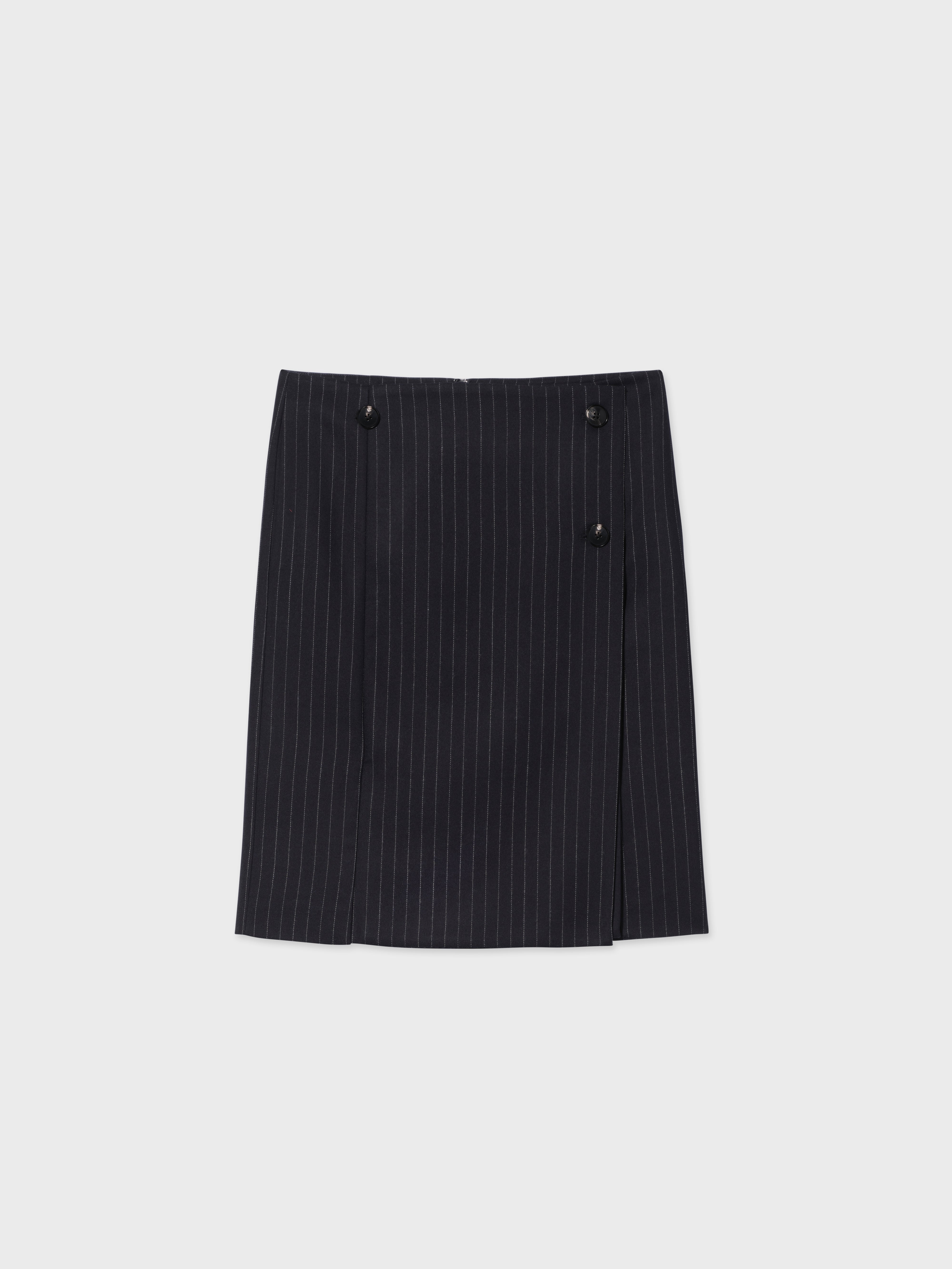 Wrap Skirt in Virgin Wool - Navy Stripe