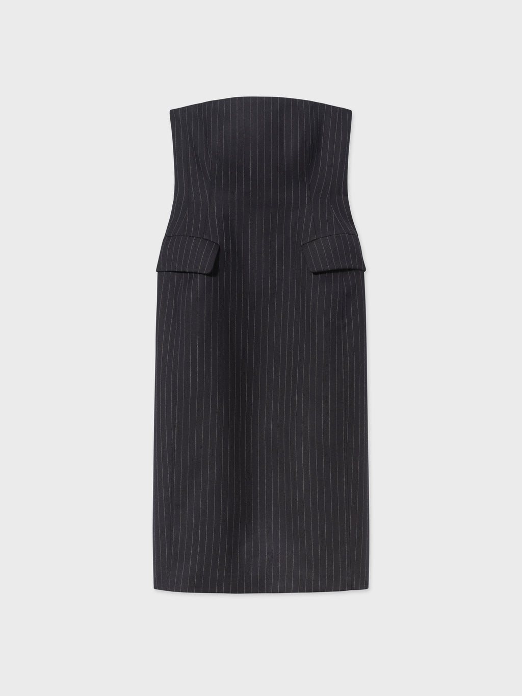 Tailored Bustier Dress in Virgin Wool - Navy Stripe - CO