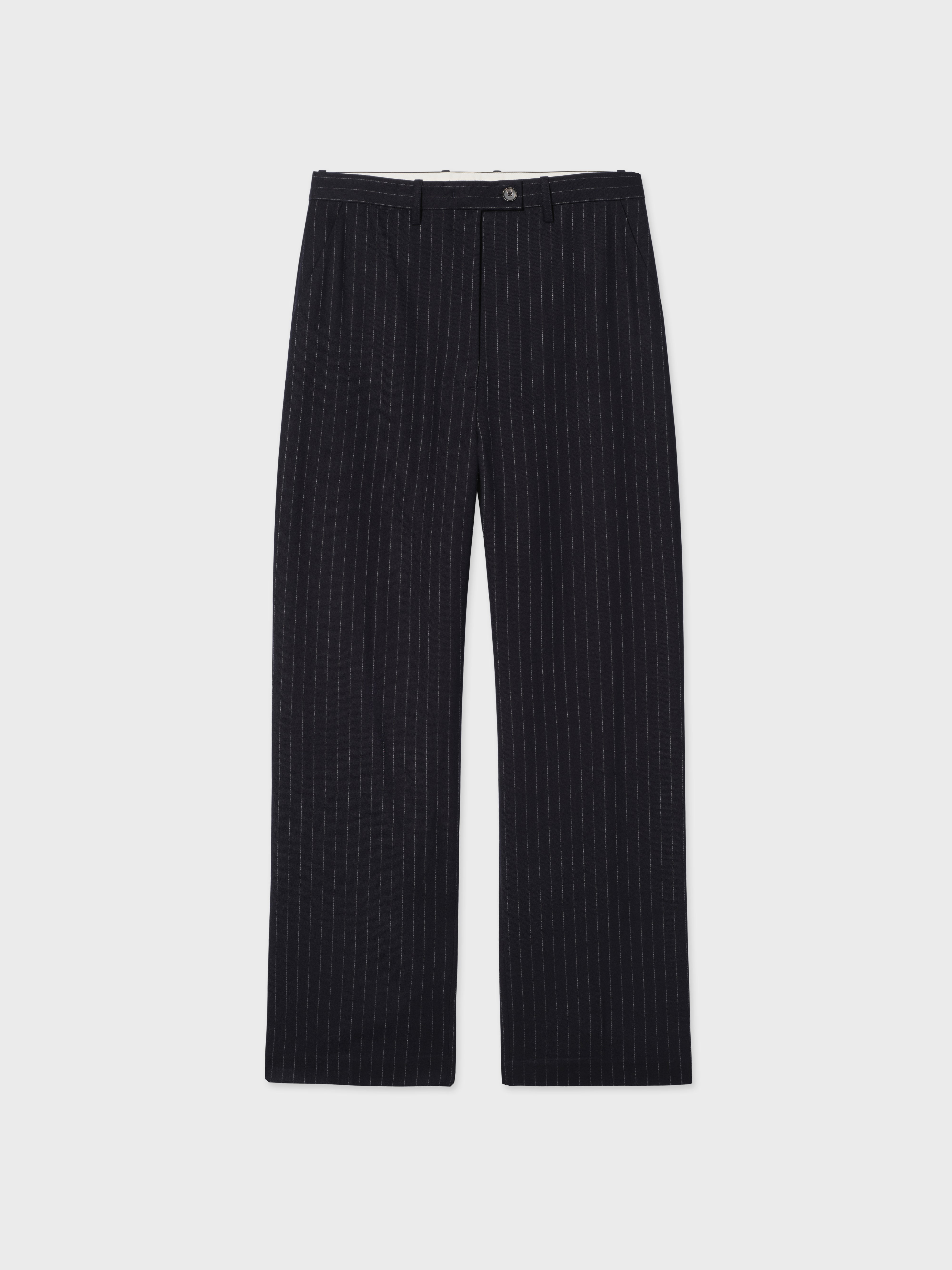 Menswear Drop Waist Pant in Virgin Wool - Navy Stripe