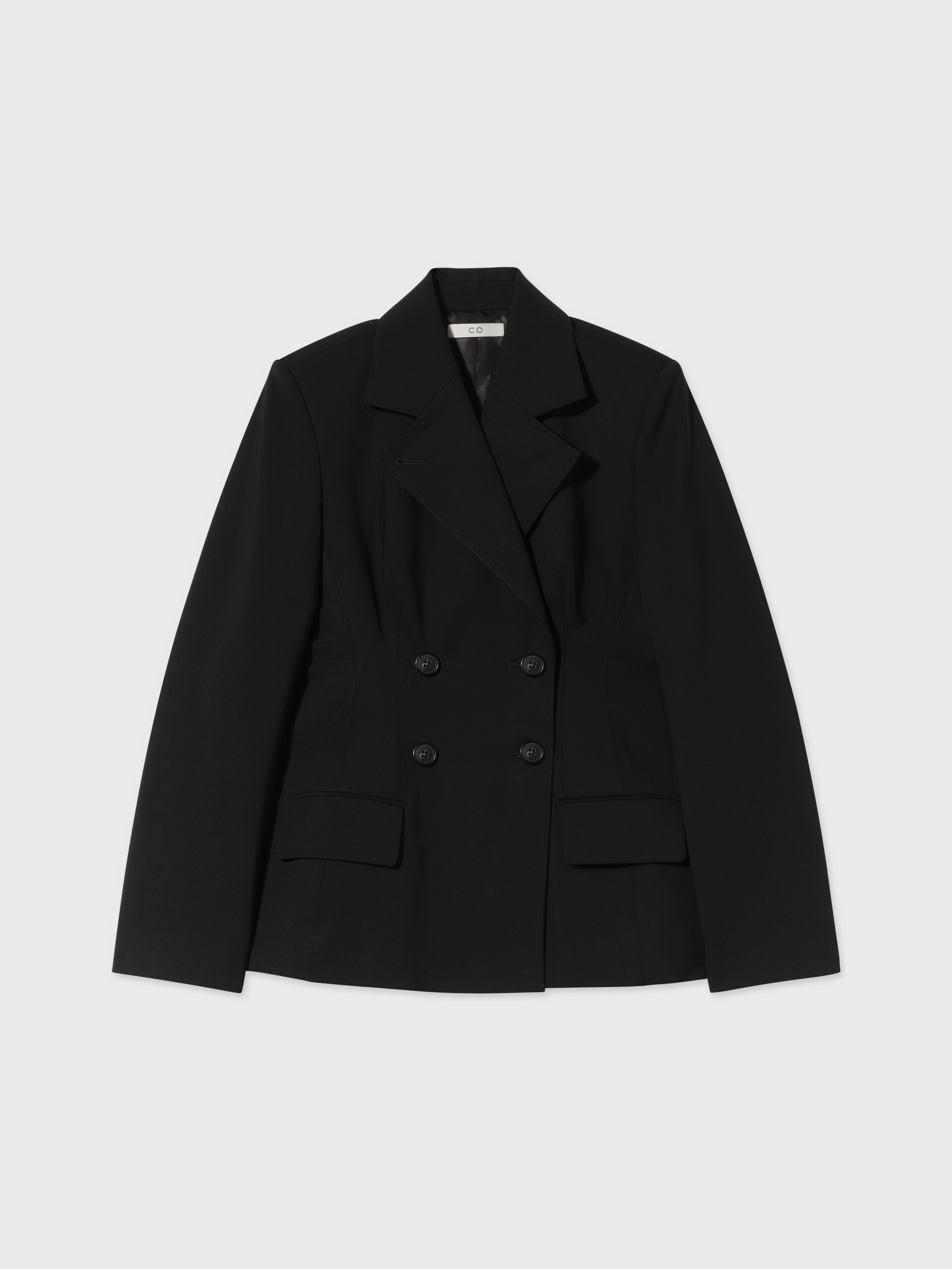 Double Breasted Fitted Blazer in Virgin Wool - Black