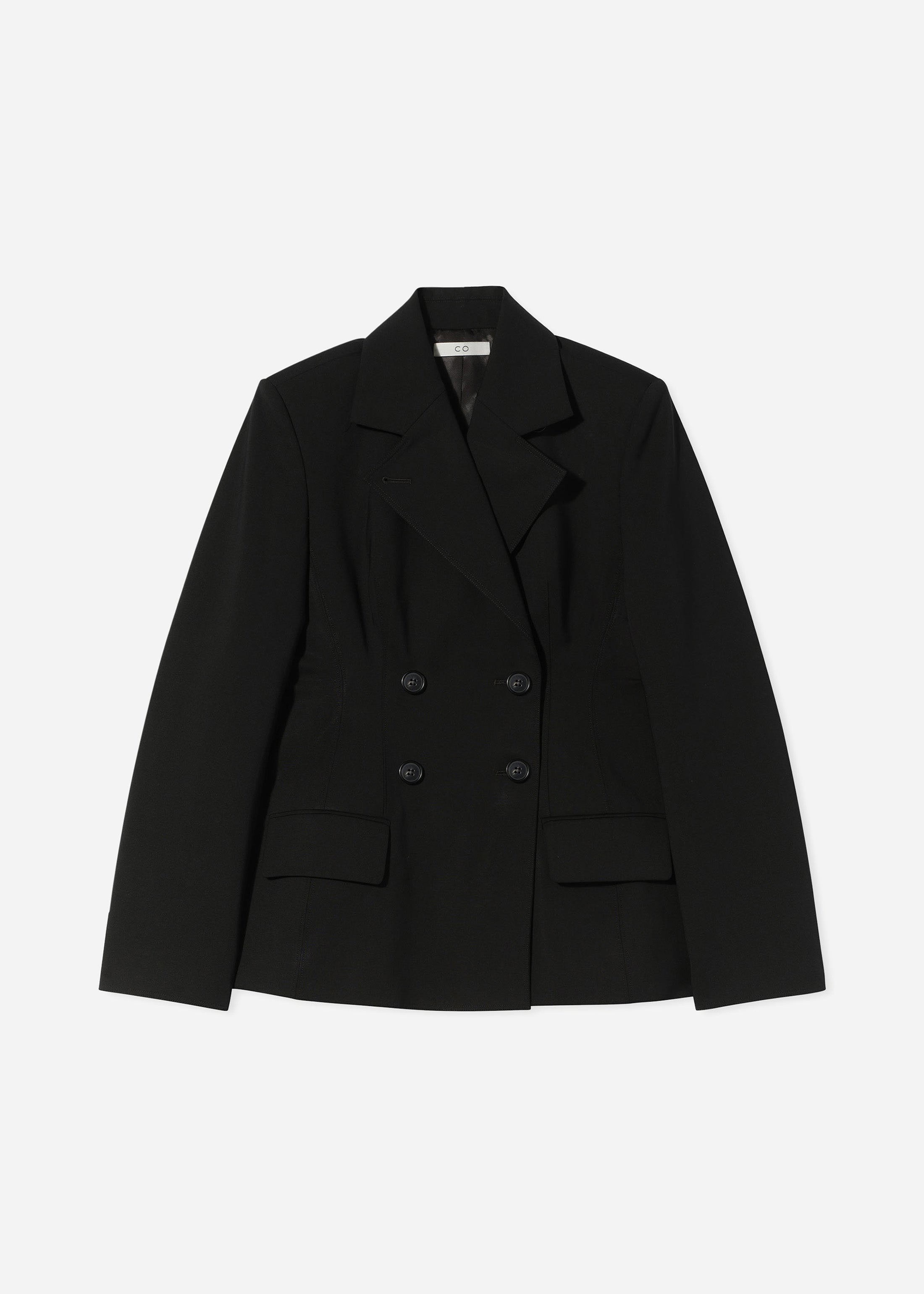 Double Breasted Fitted Blazer in Virgin Wool - Black