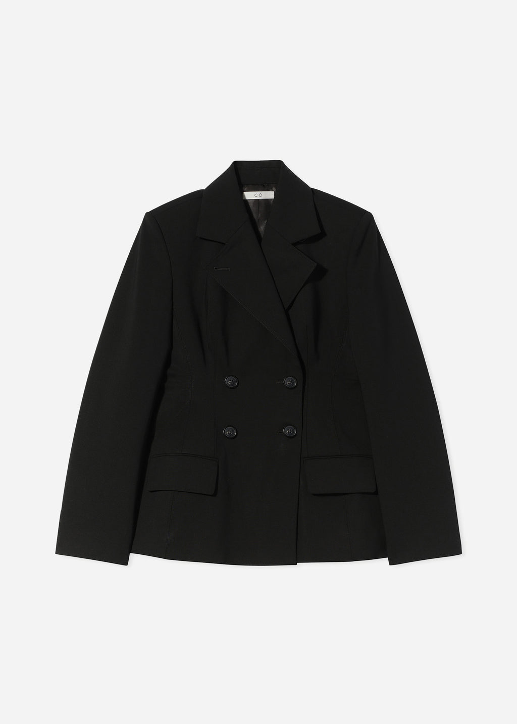 Double Breasted Fitted Blazer in Virgin Wool - Black - CO