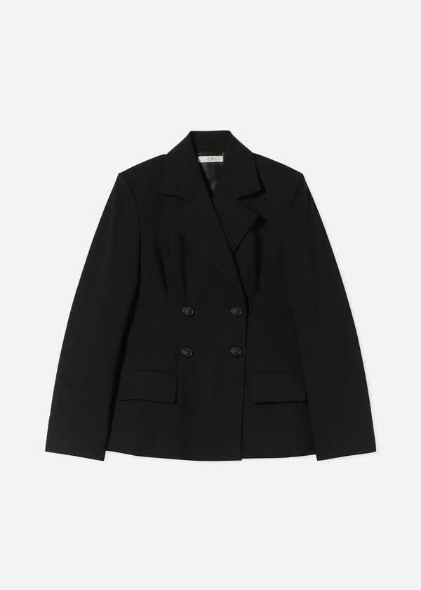 Double Breasted Fitted Blazer in Virgin Wool - Black - CO