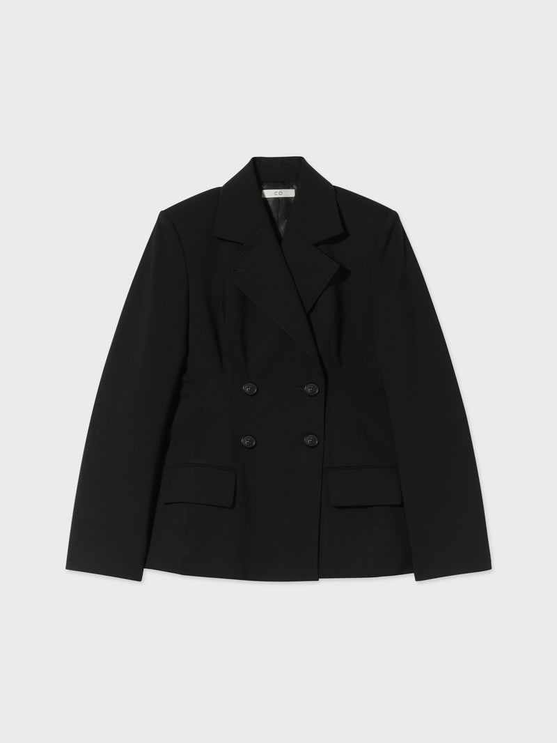 Double Breasted Fitted Blazer in Virgin Wool - Black - CO