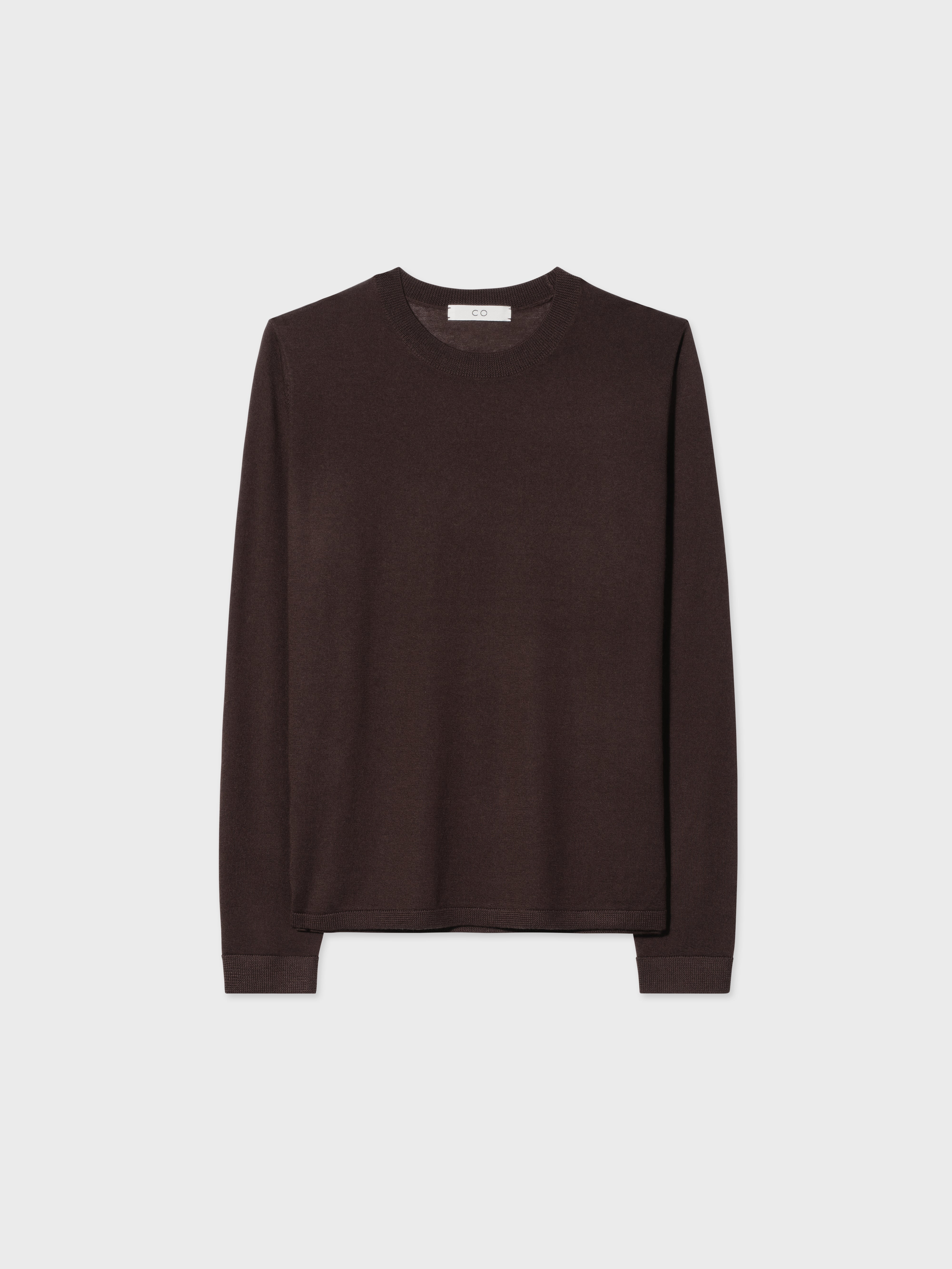 Long Sleeve Crew in Fine Cashmere - Chocolate