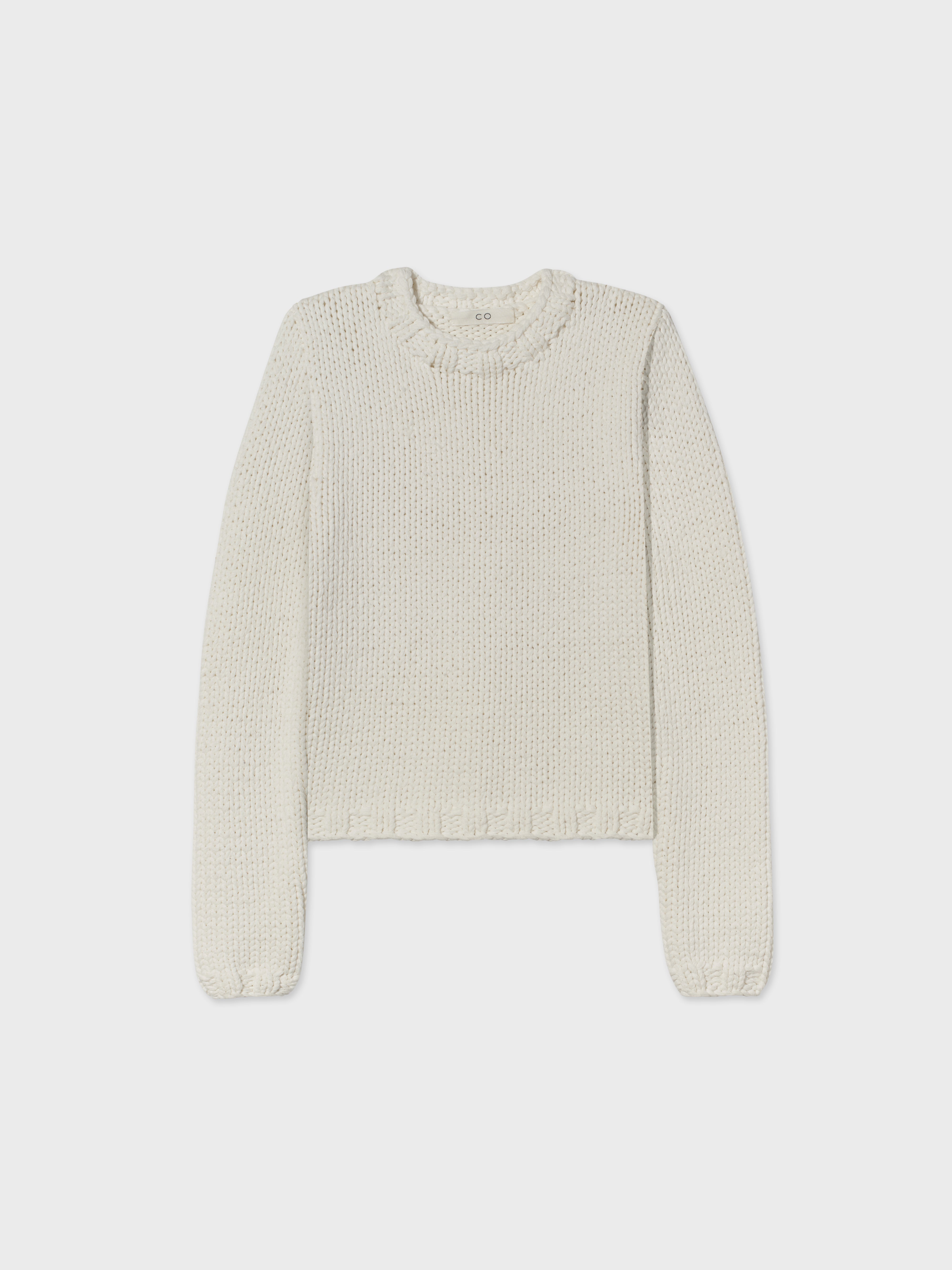 Fitted Crew Neck Sweater in Cotton - White