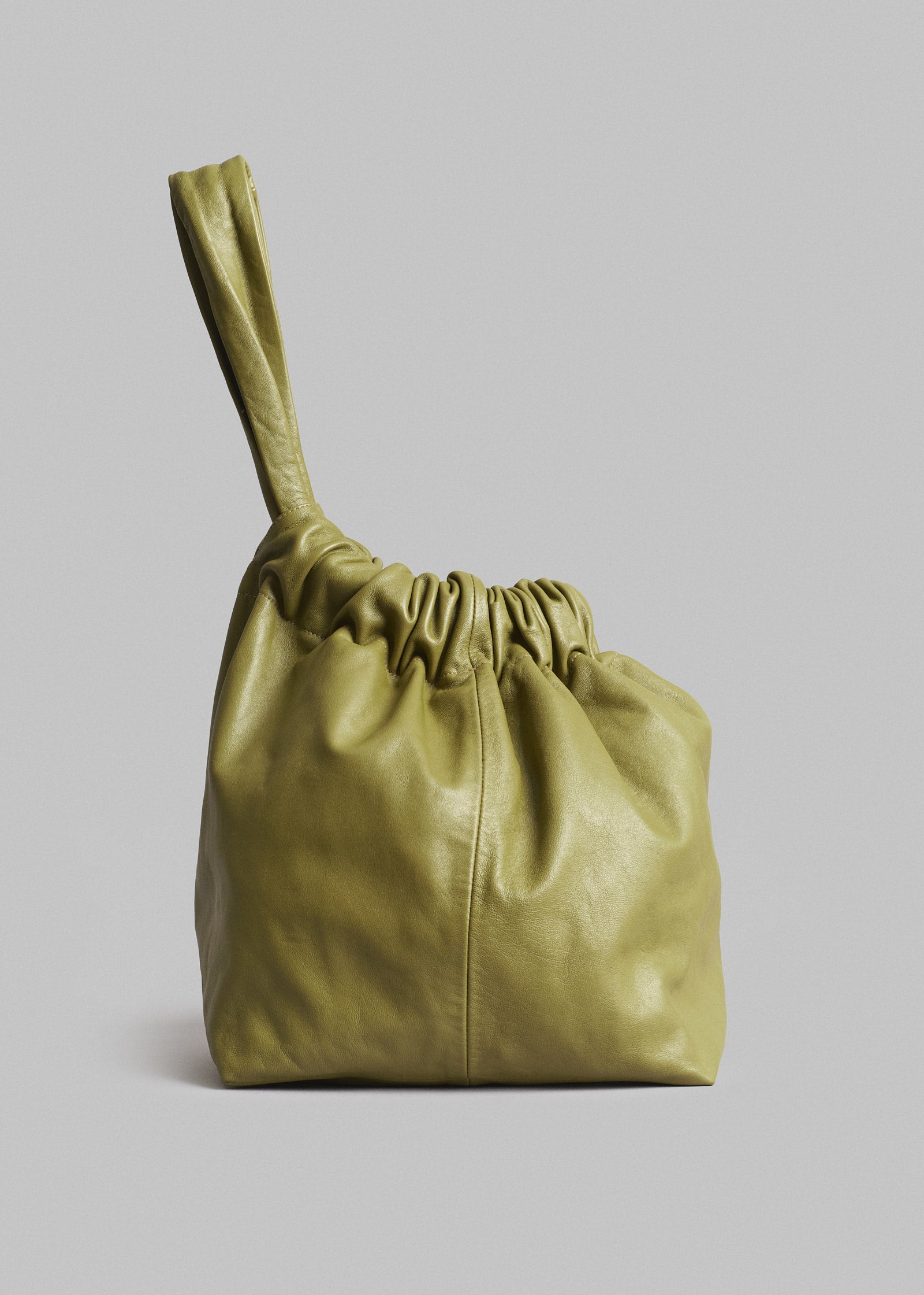 Small Drawstring Bag in Leather - Sage