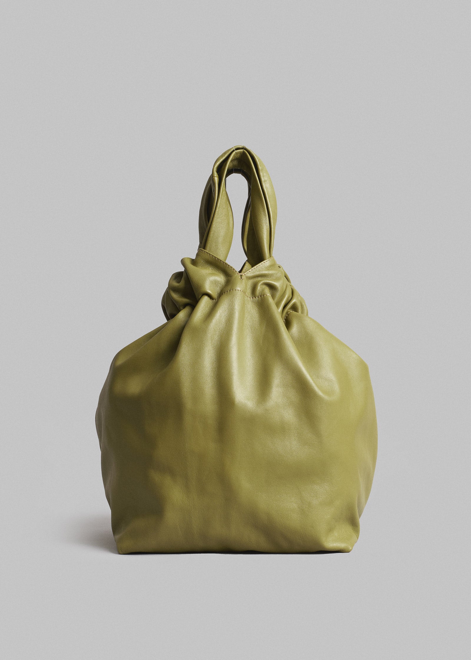 Small Drawstring Bag in Leather - Sage