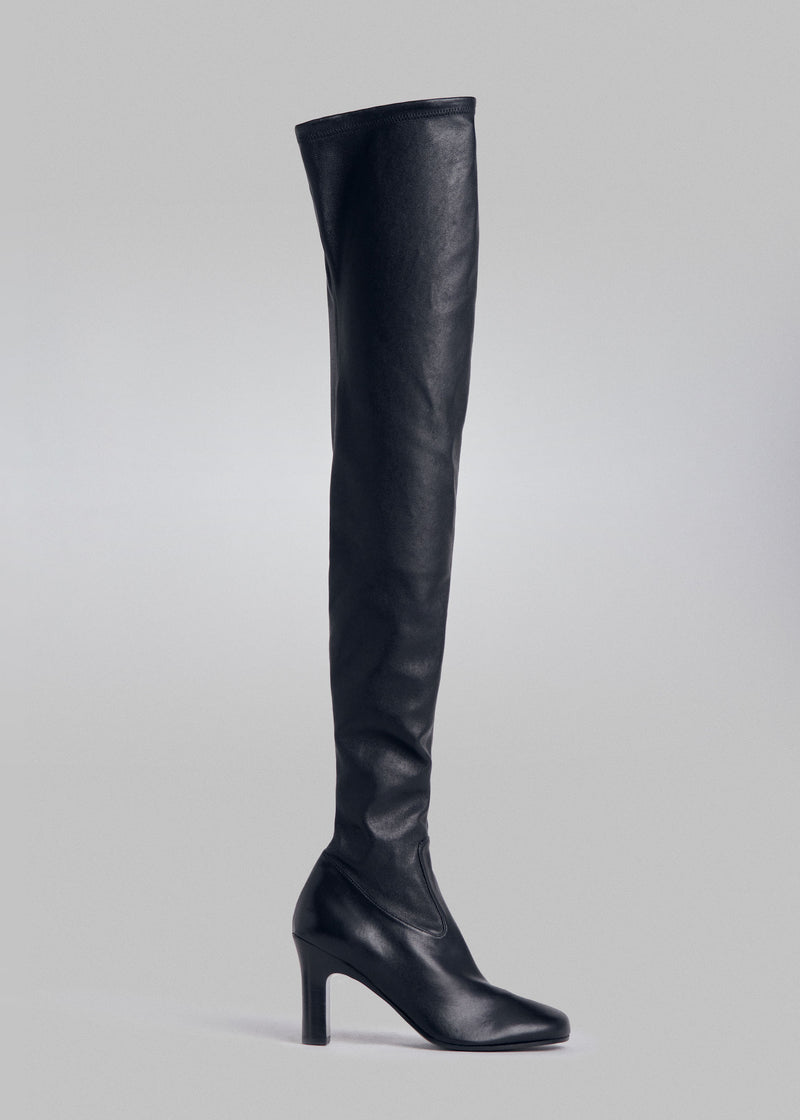 Thigh High Legging Boot in Stretch Leather  - Black - CO