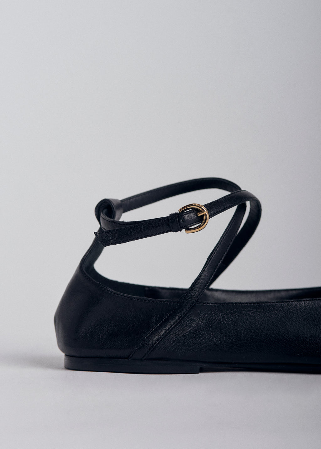 Ankle Strap Ballerina in Chiffon Leather - Black - CO