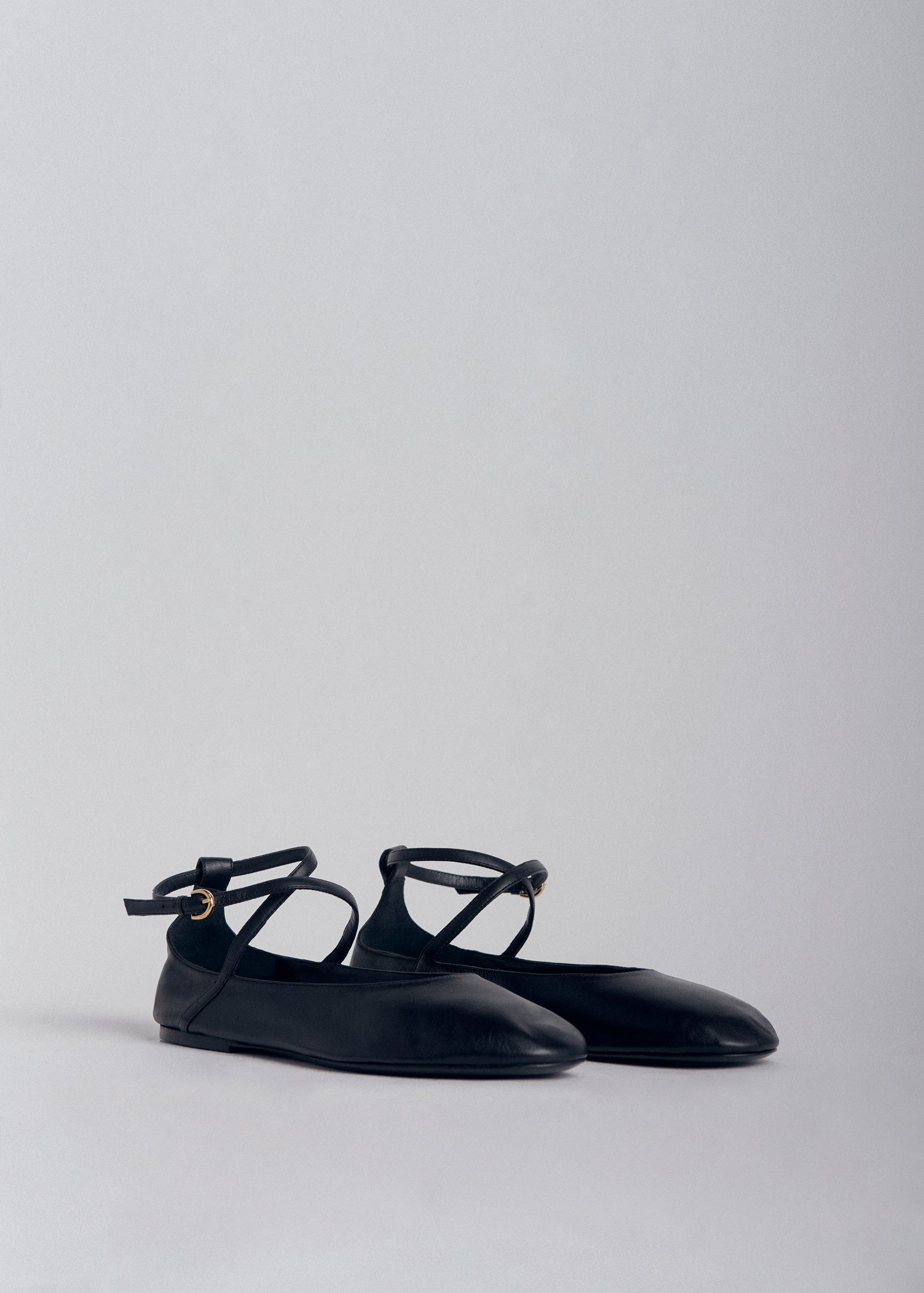 Ankle Strap Ballerina in Chiffon Leather - Black - CO Collections