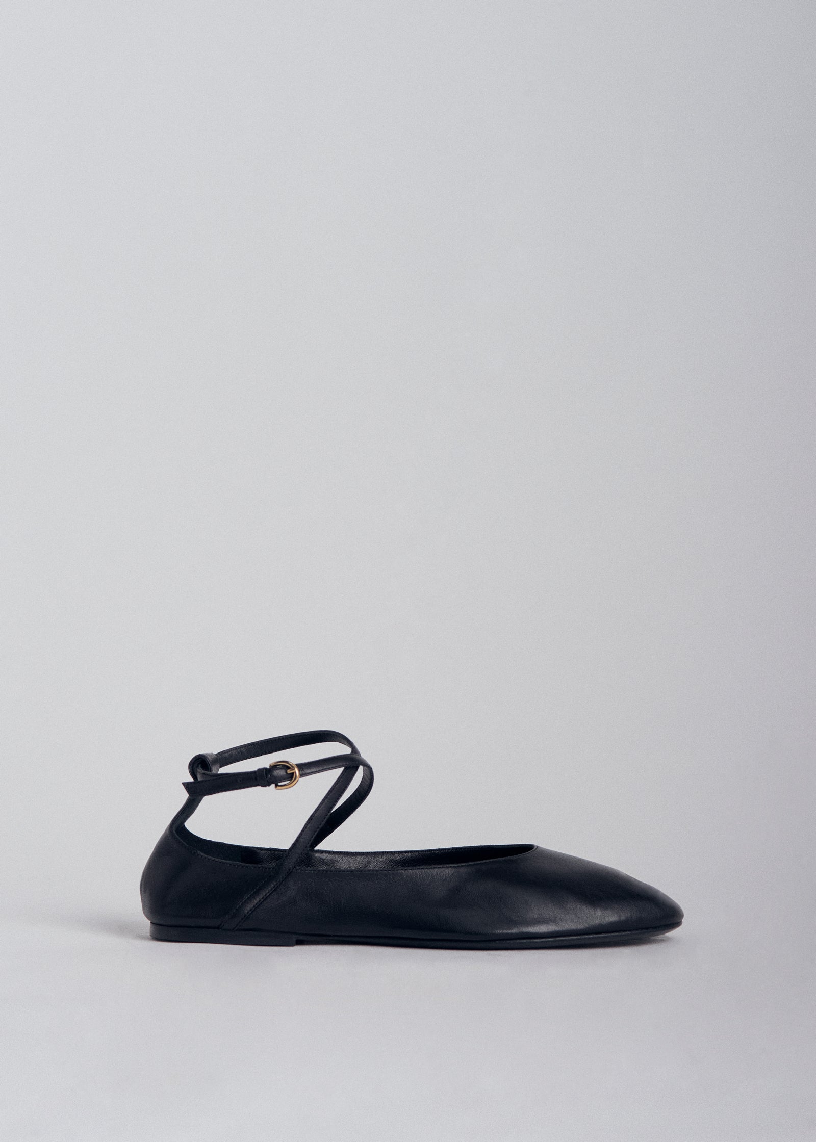 Ankle Strap Ballerina in Chiffon Leather - Black - CO Collections