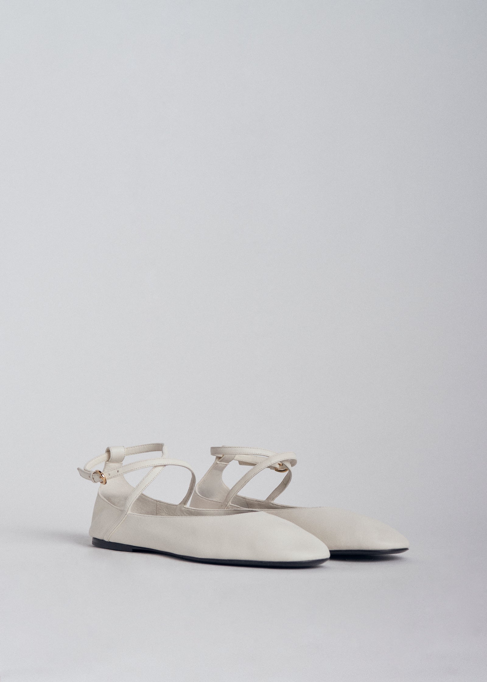 Ankle Strap Ballerina in Chiffon Leather - Ivory - CO Collections