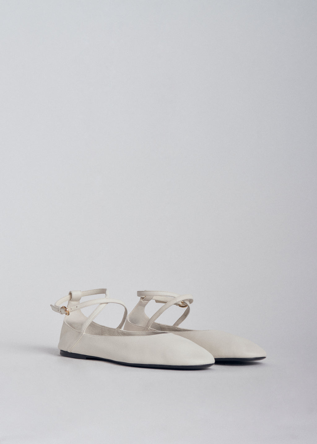 Ankle Strap Ballerina in Chiffon Leather - Ivory - CO