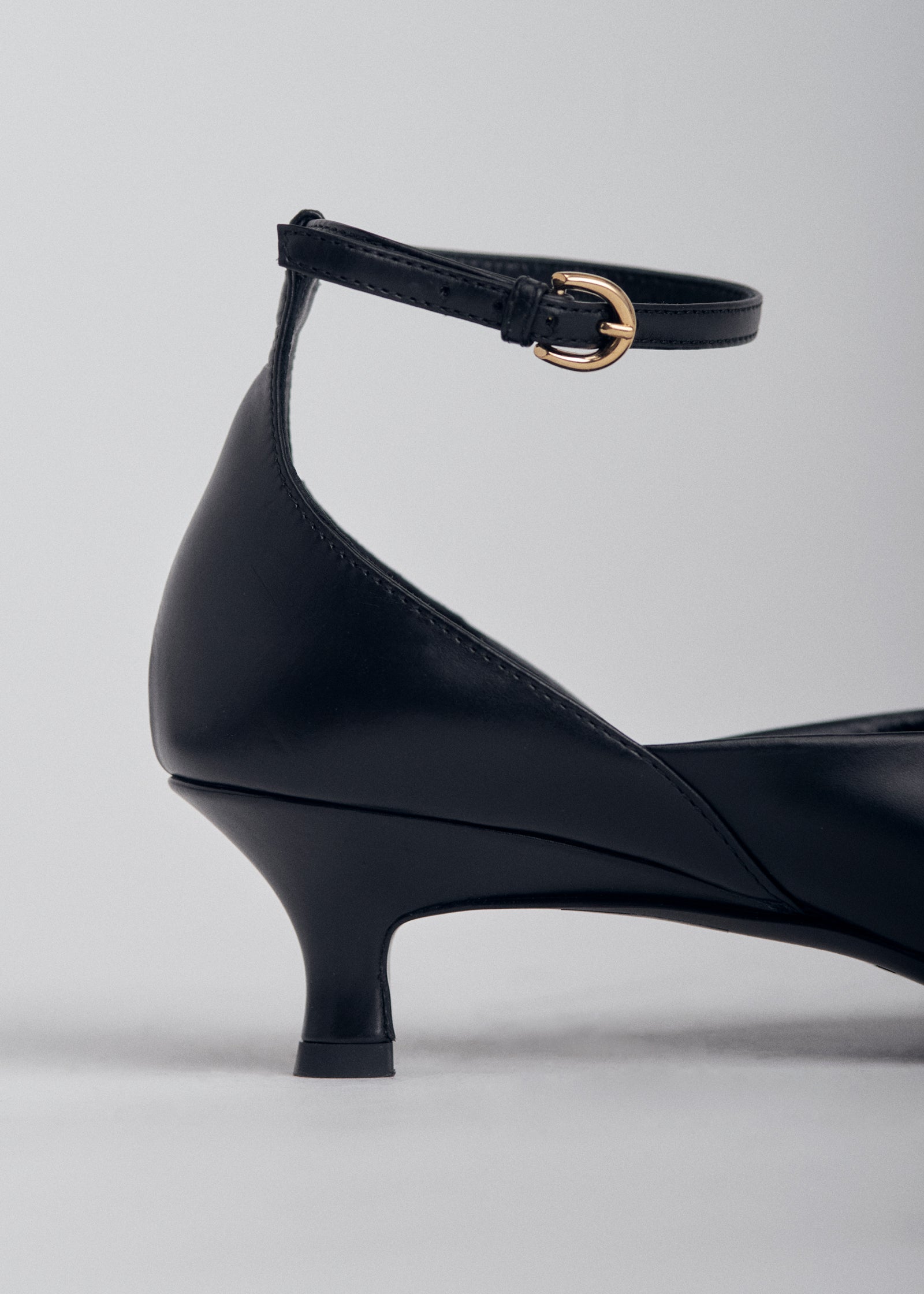 D'Orsay Kitten Heel in Leather -  Black - CO Collections