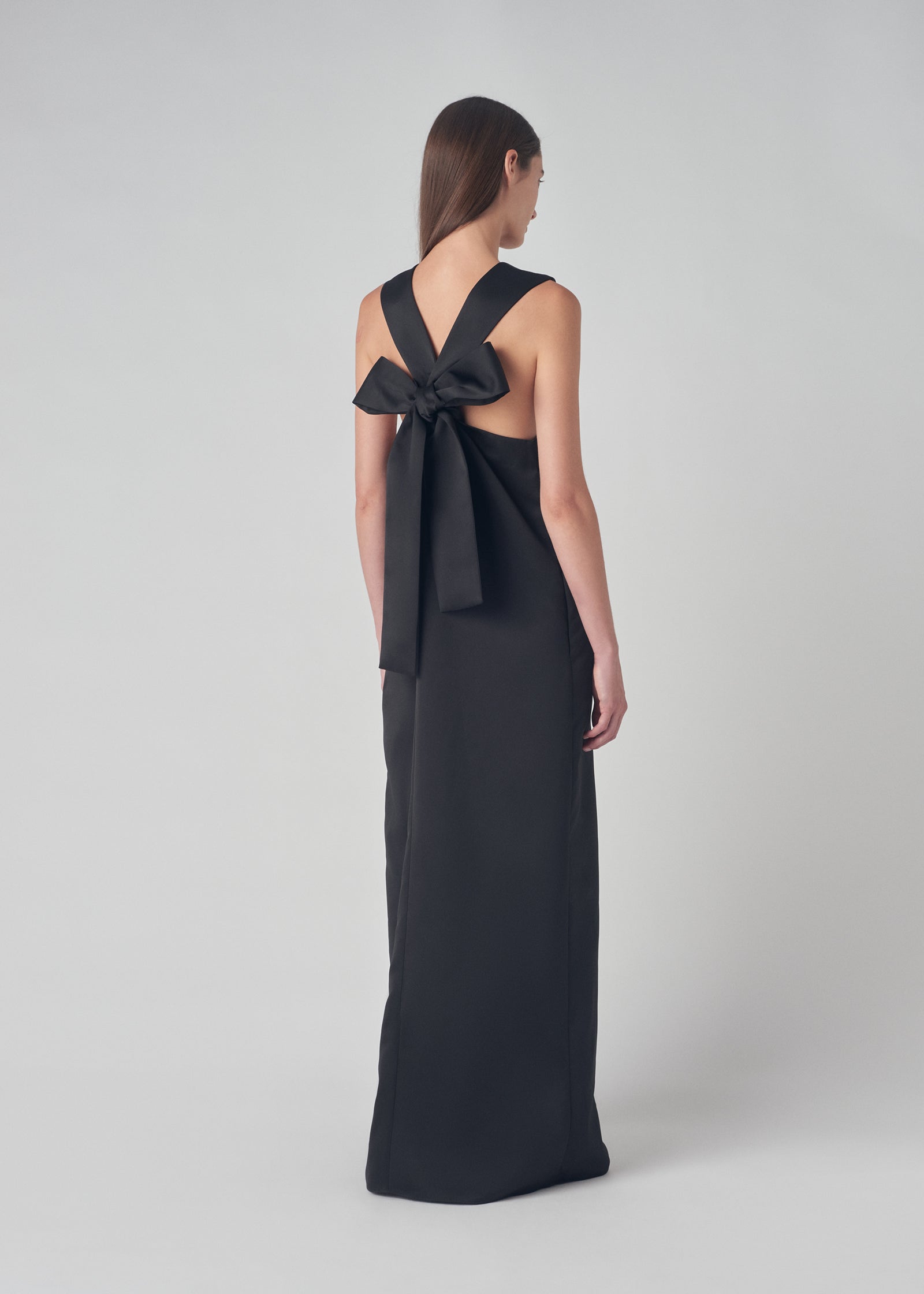 Sleeveless Bow Back Dress in Duchess Satin - Black - CO Collections