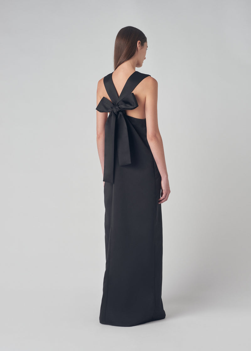 Sleeveless Bow Back Dress in Duchess Satin - Black - CO