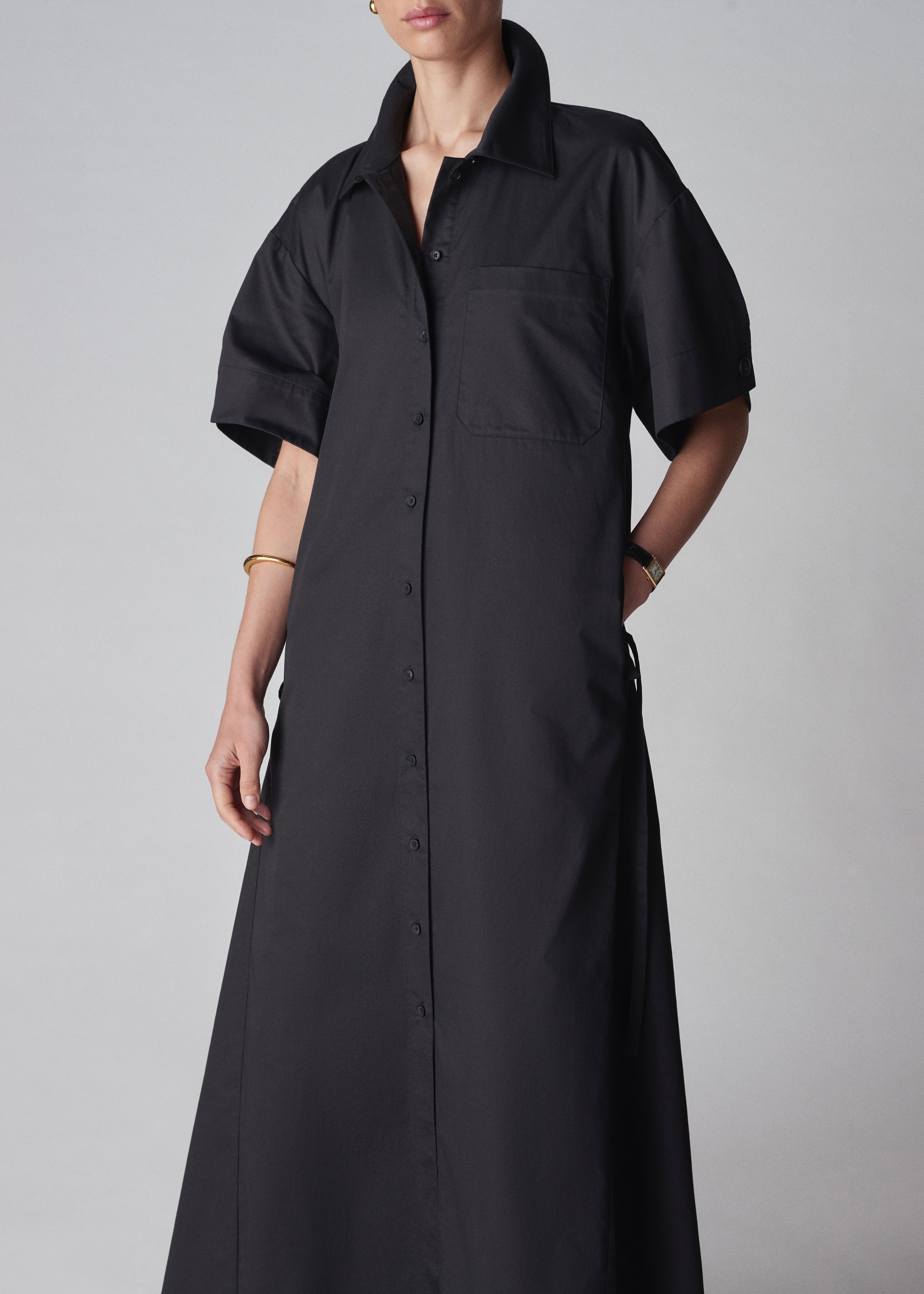 Short Sleeve Shirtdress in Cotton - Black - CO Collections