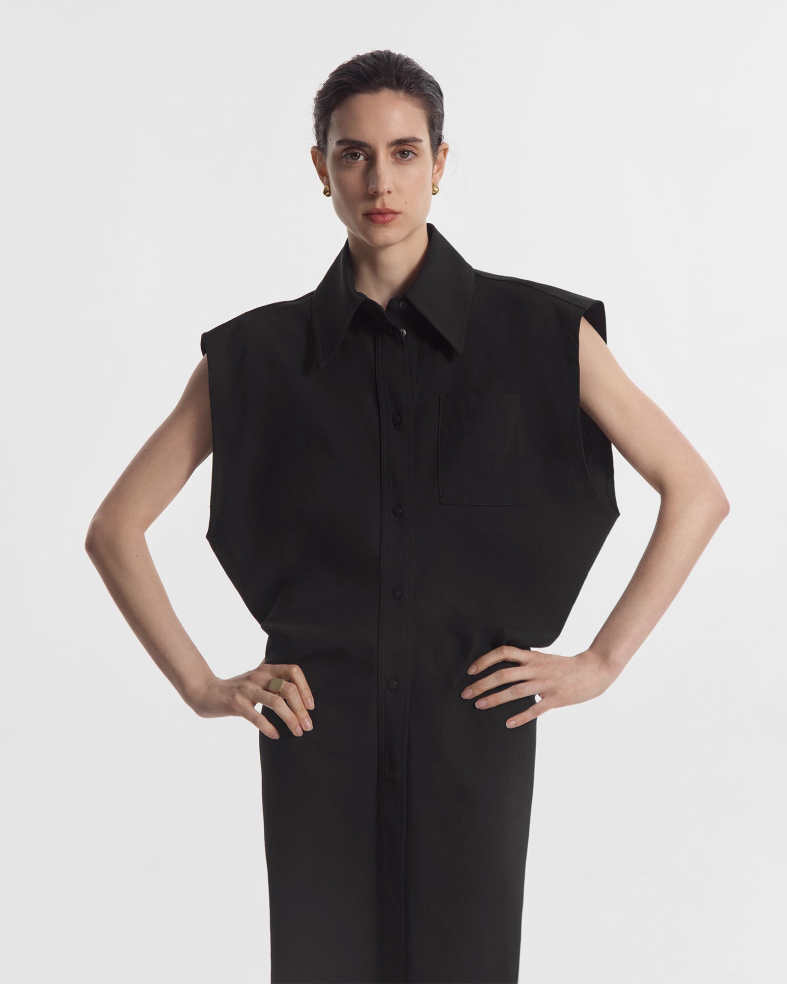 Banana Cut Shirt Dress - Black
