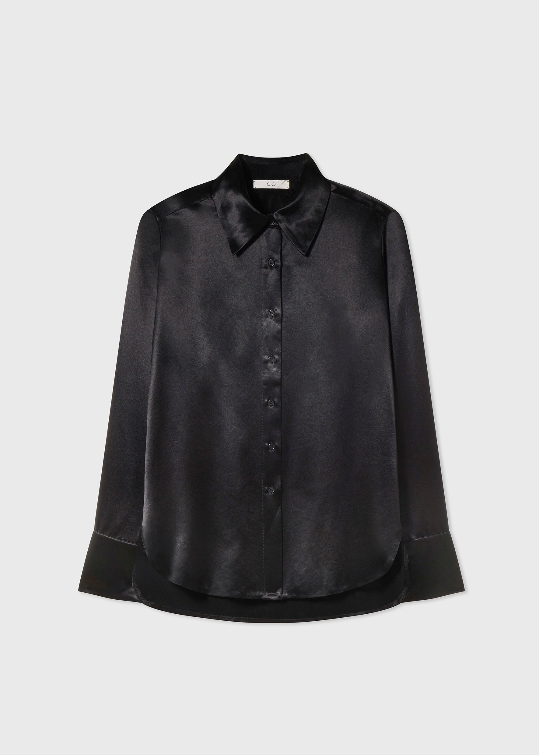 Button Down Blouse in Satin - Black - CO Collections