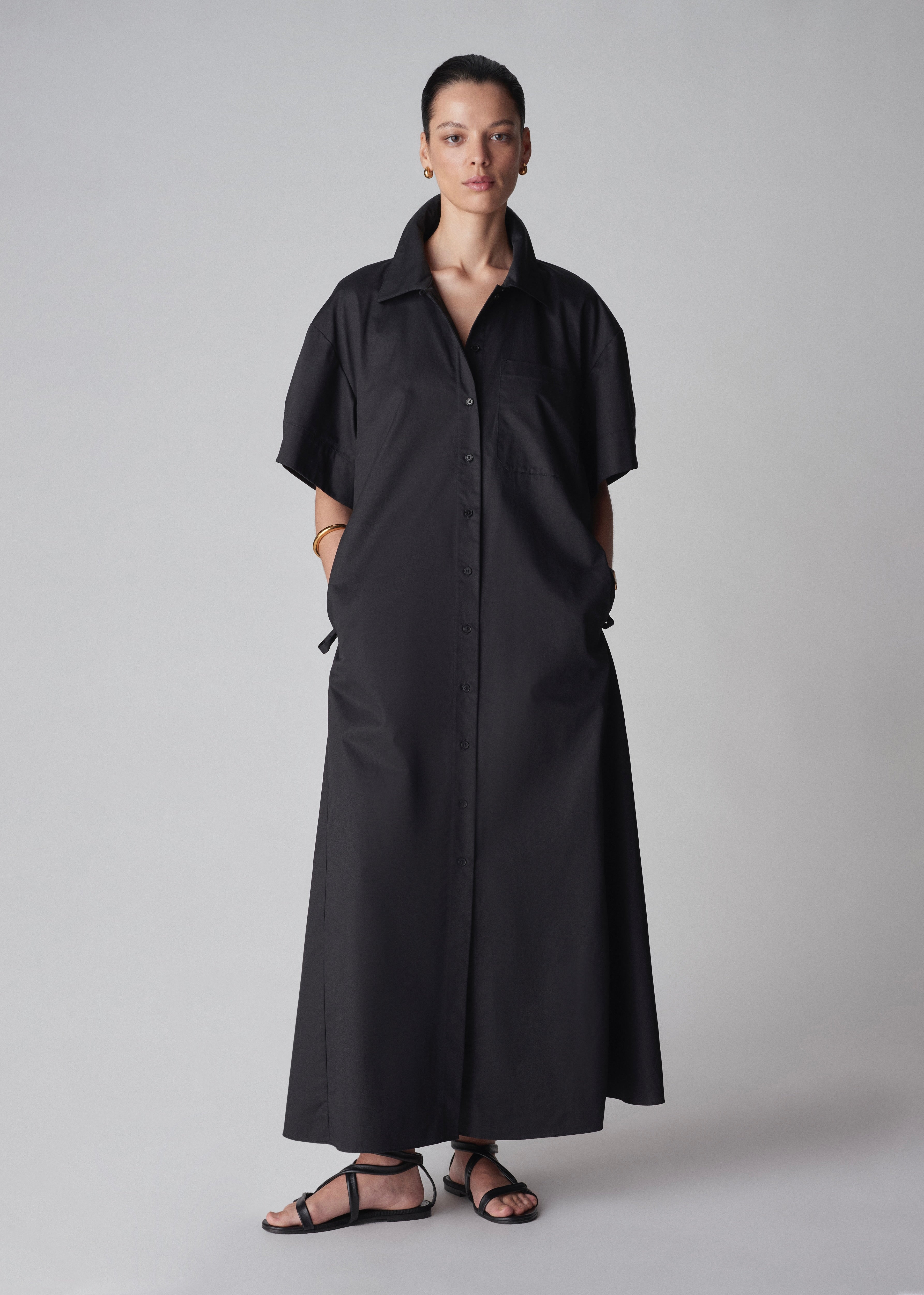 Short Sleeve Shirtdress in Cotton - Black - CO Collections