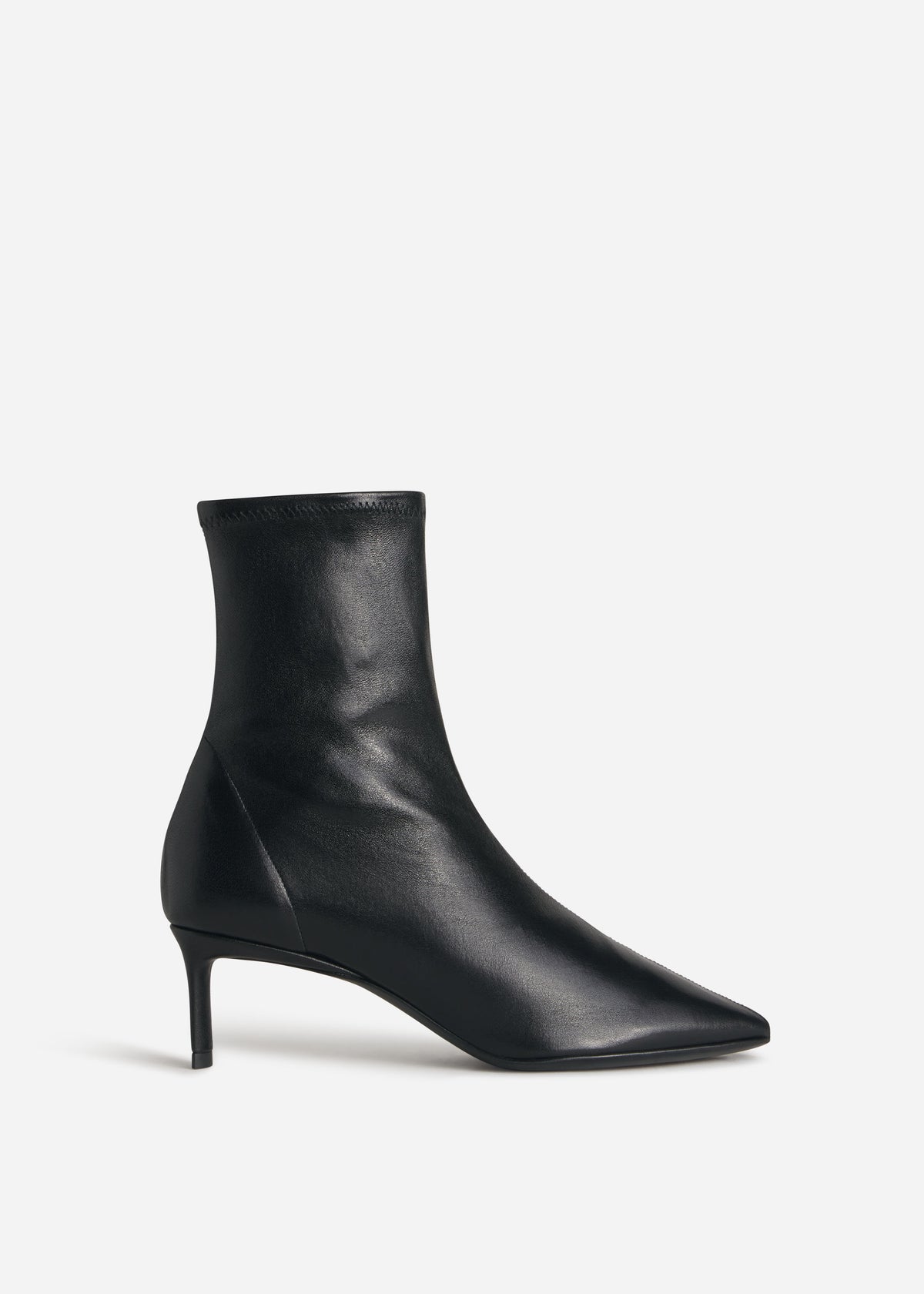 Pointed Heel Bootie in Stretch Leather - Black, image 2 of 3
