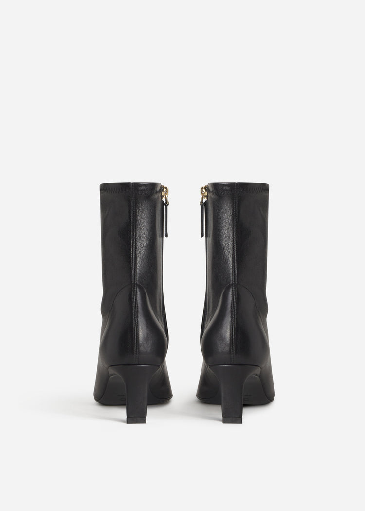 Pointed Heel Bootie in Stretch Leather - Black, image 3 of 3