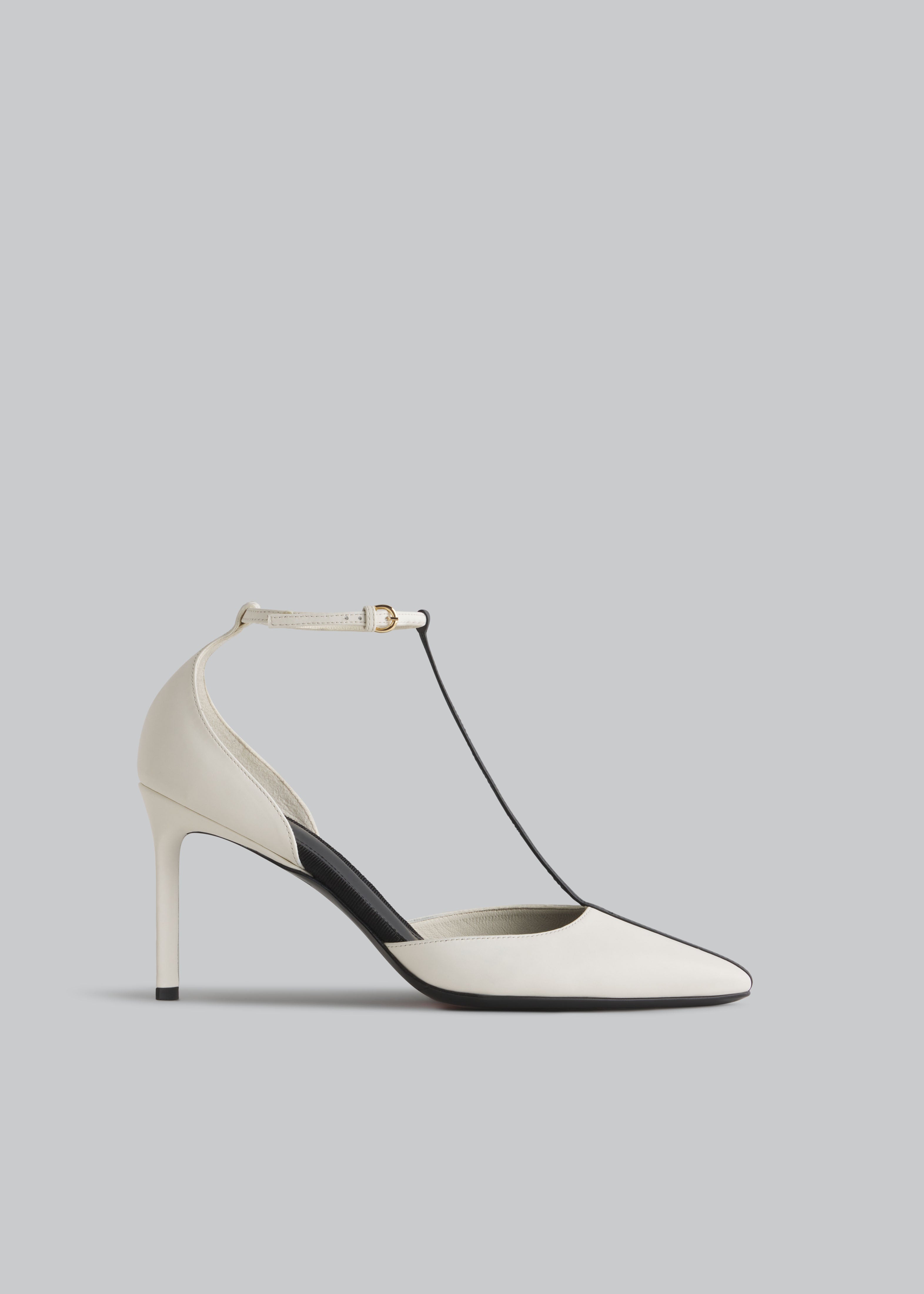 T-Strap D'orsay Heel in Leather - Ivory