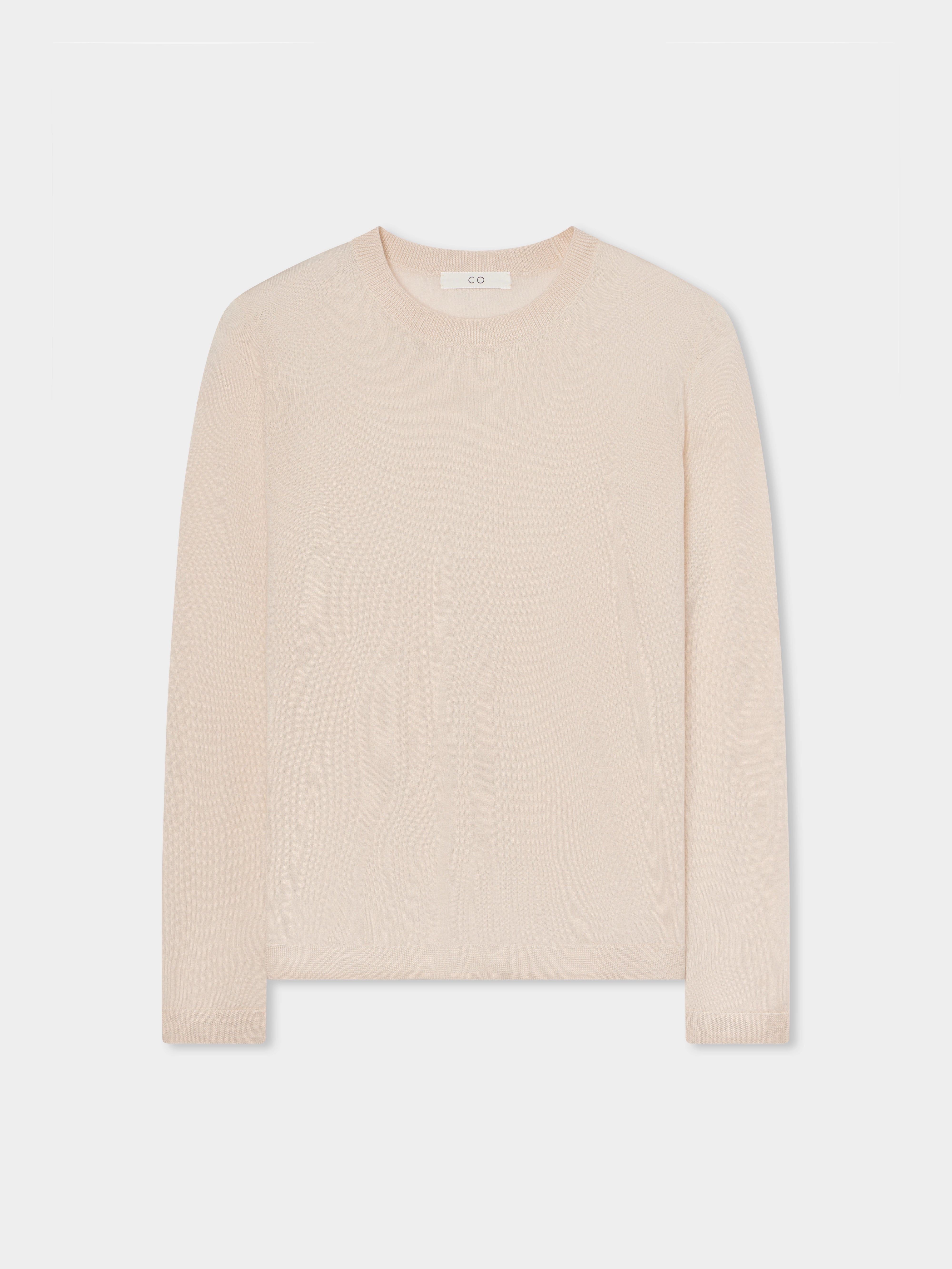 Long Sleeve Crew in Fine Cashmere - Whisper Pink